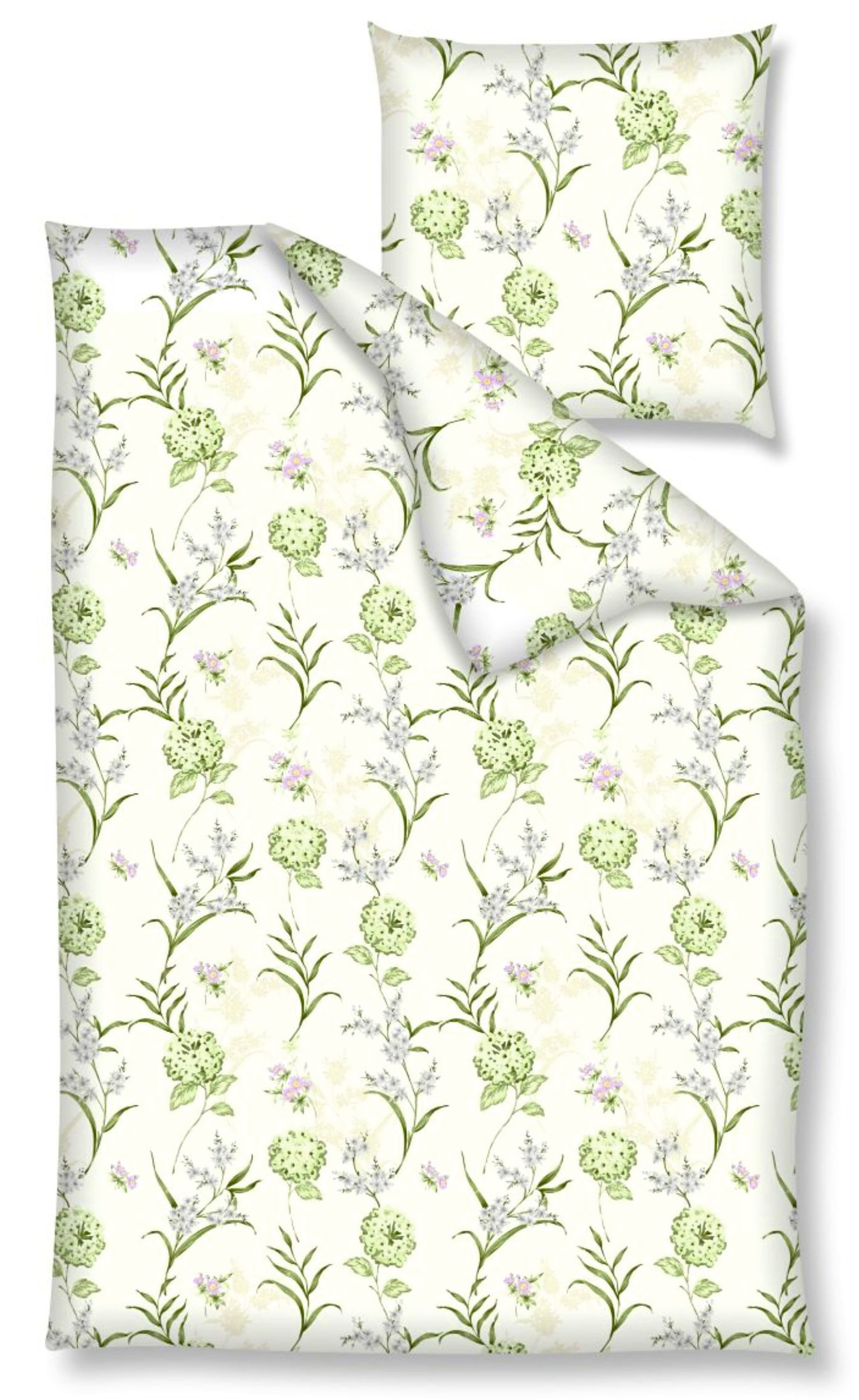Nanette Bettwäsche Baumwolle, Renforcé, 2 teilig, Blumenwiese, grün, weißer Hintergrund