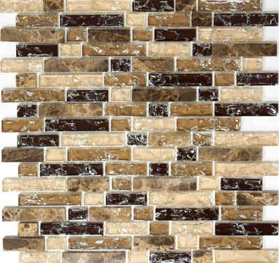 Mosani Mosaikfliesen Glasmosaik Naturstein Stäbchen Mosaikfliesen dunkelbraun beige