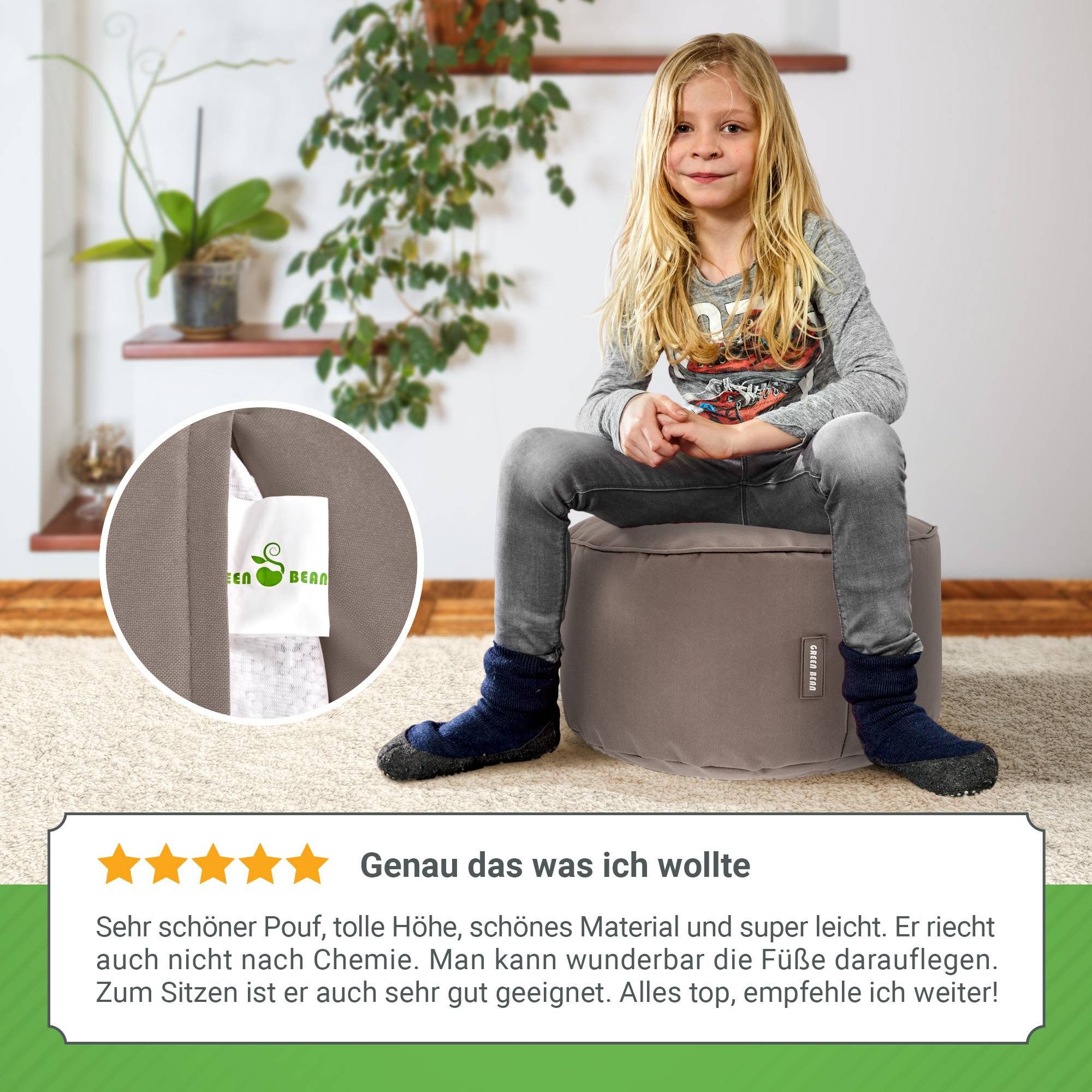 Green Bean Pouf Sitzsack-Hocker Pouf Stay 45x25cm (Sitzsack-Hocker 45x25cm mit EPS-Perlen Füllung -, Fußhocker Fußkissen Sitz-Pouf für Sitzsäcke), die ideale Ergänzung zum Sitzsack