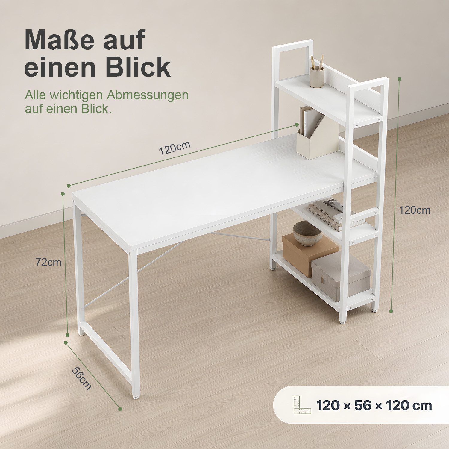 Refined Living Computertisch Schreibtisch Gaming tisch Computertisch Bürotisch 50x80/100cm 120/140 (Schreibtisch mit Seitlichem Regal & Verstellbaren Füßen, Officetisch, PC-Schreibtisch mit Stauraum & Bücherregal, Eckschreibtisch mit Regal), PC Laptop Tisch für Büro Arbeitszimmer Wohnzimmer Homeoffice Weiß