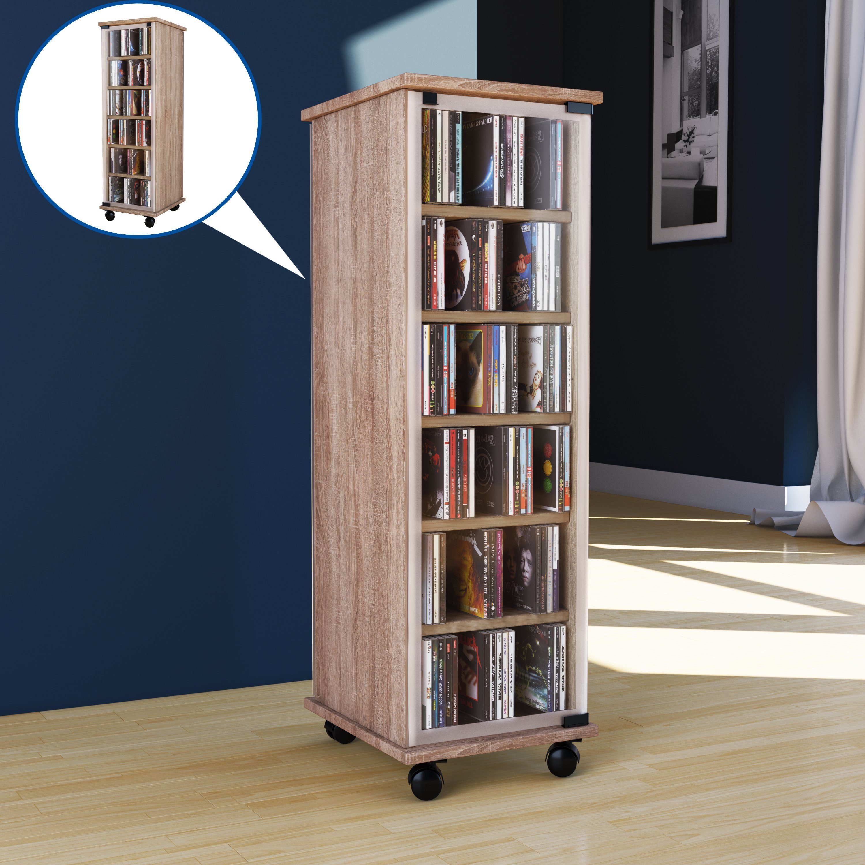 VCM CD-Regal Holz CD DVD Stand Regal Schrank Valenza Glastür günstig online kaufen
