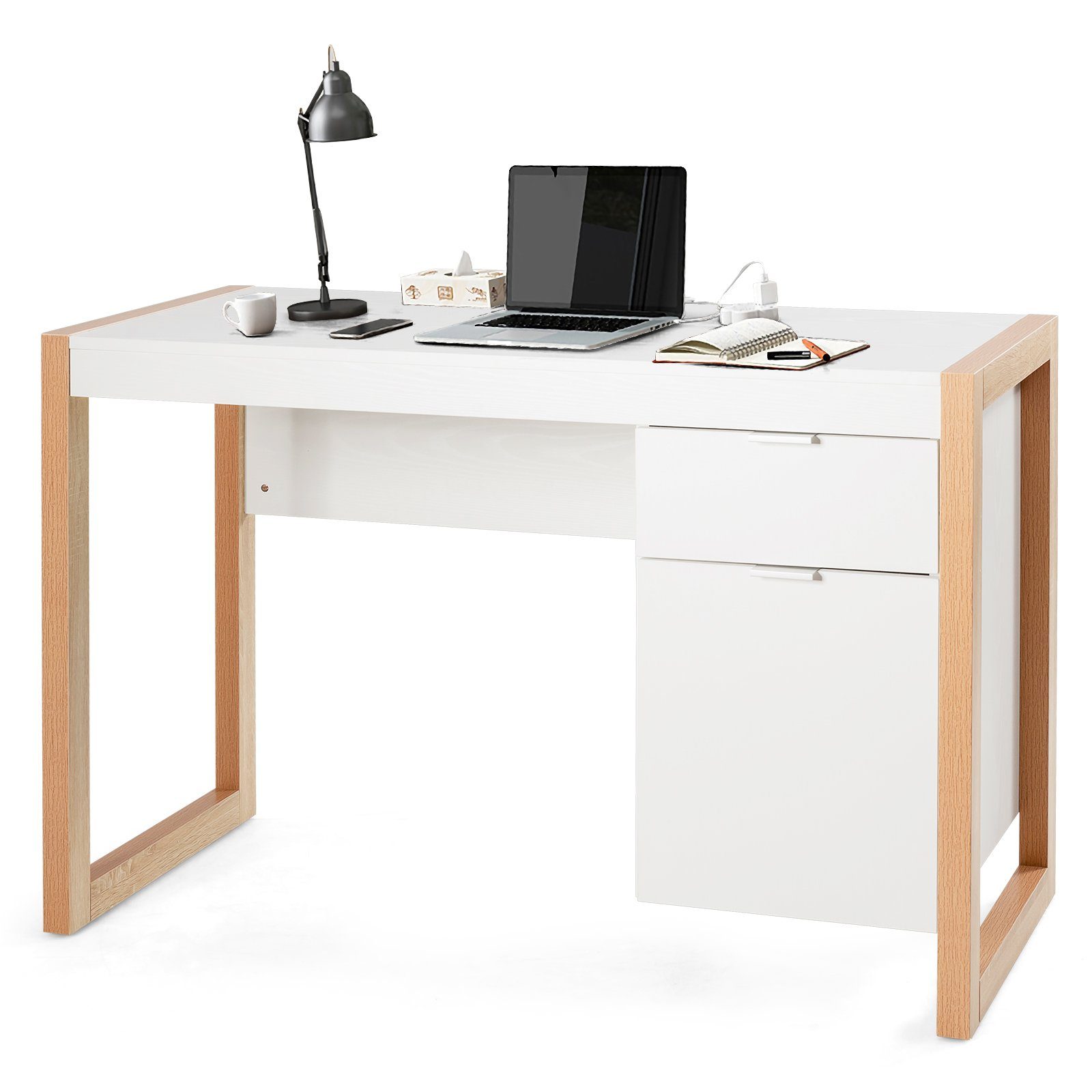 COSTWAY Schreibtisch, mit Schubladen, Aufbewahrungsschrank