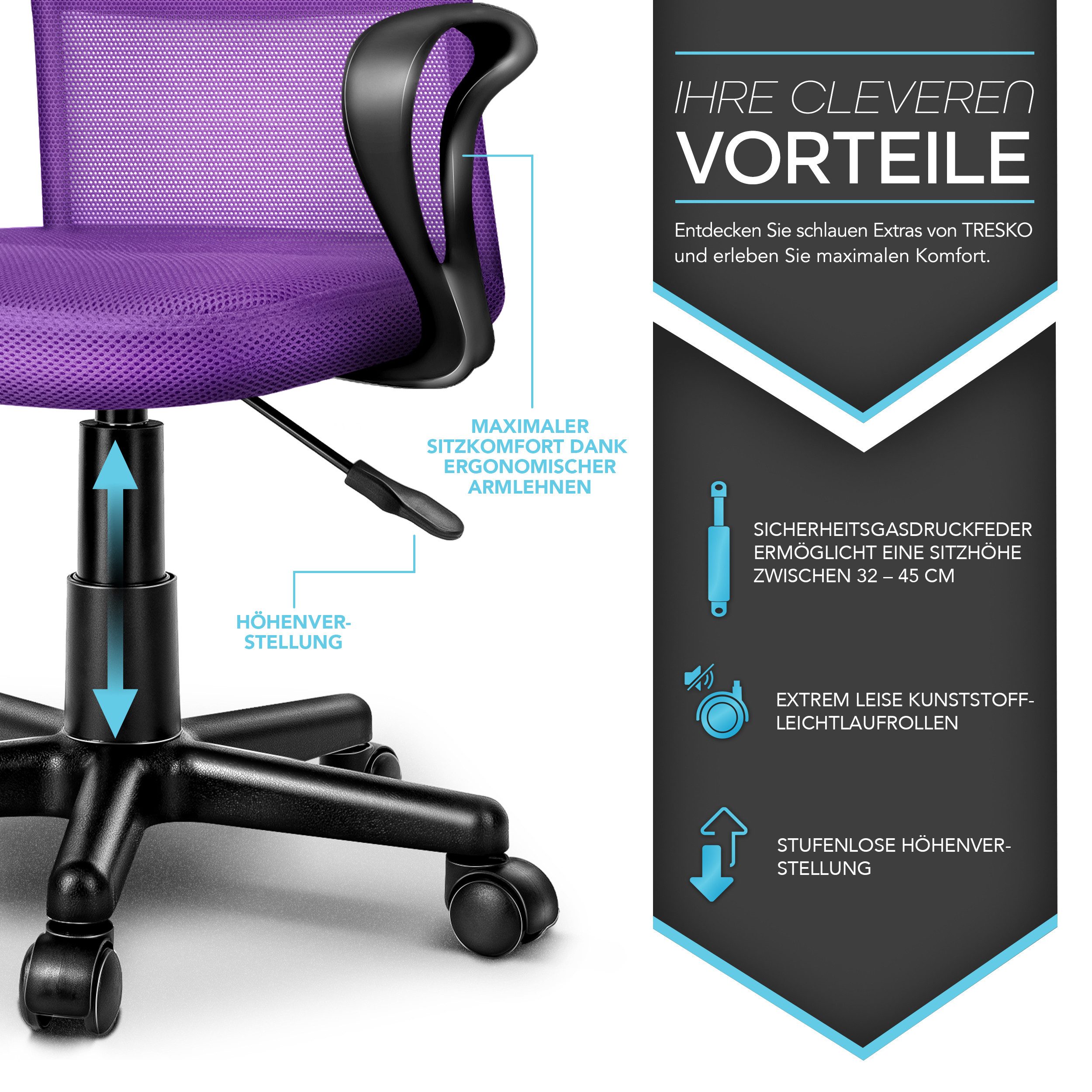 TRESKO Drehstuhl Bürostuhl Drehstuhl stufenlos höhenverstellbar, Schreibtis günstig online kaufen