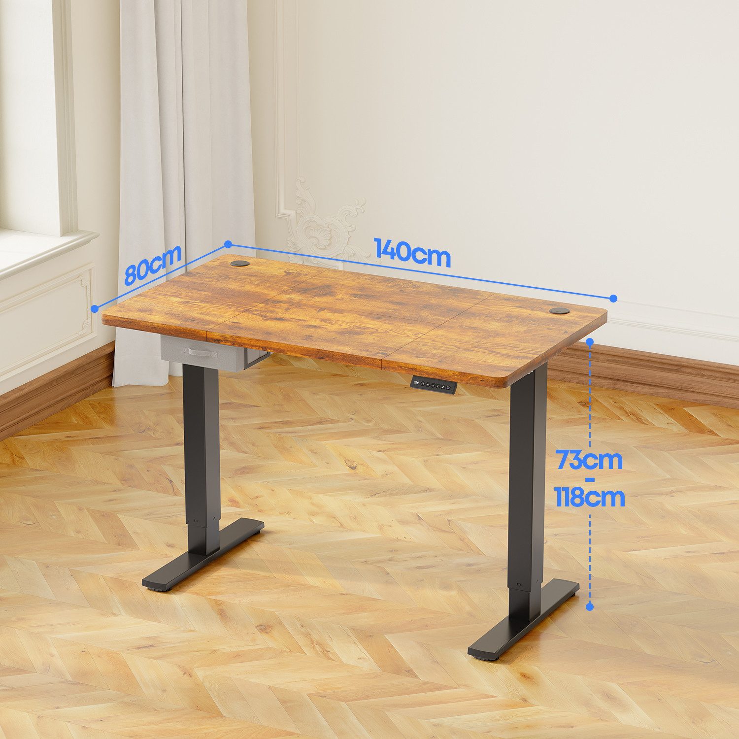 HOMALL Schreibtisch Schreibtisch Höhenverstellbarer mit Gedächtnis und Sitzerinnerung (Tischbreite 140/160/180^80 cm mit Schublade, ausgestattet mit USB-Ladeanschluss, bestehend aus vier Platten)