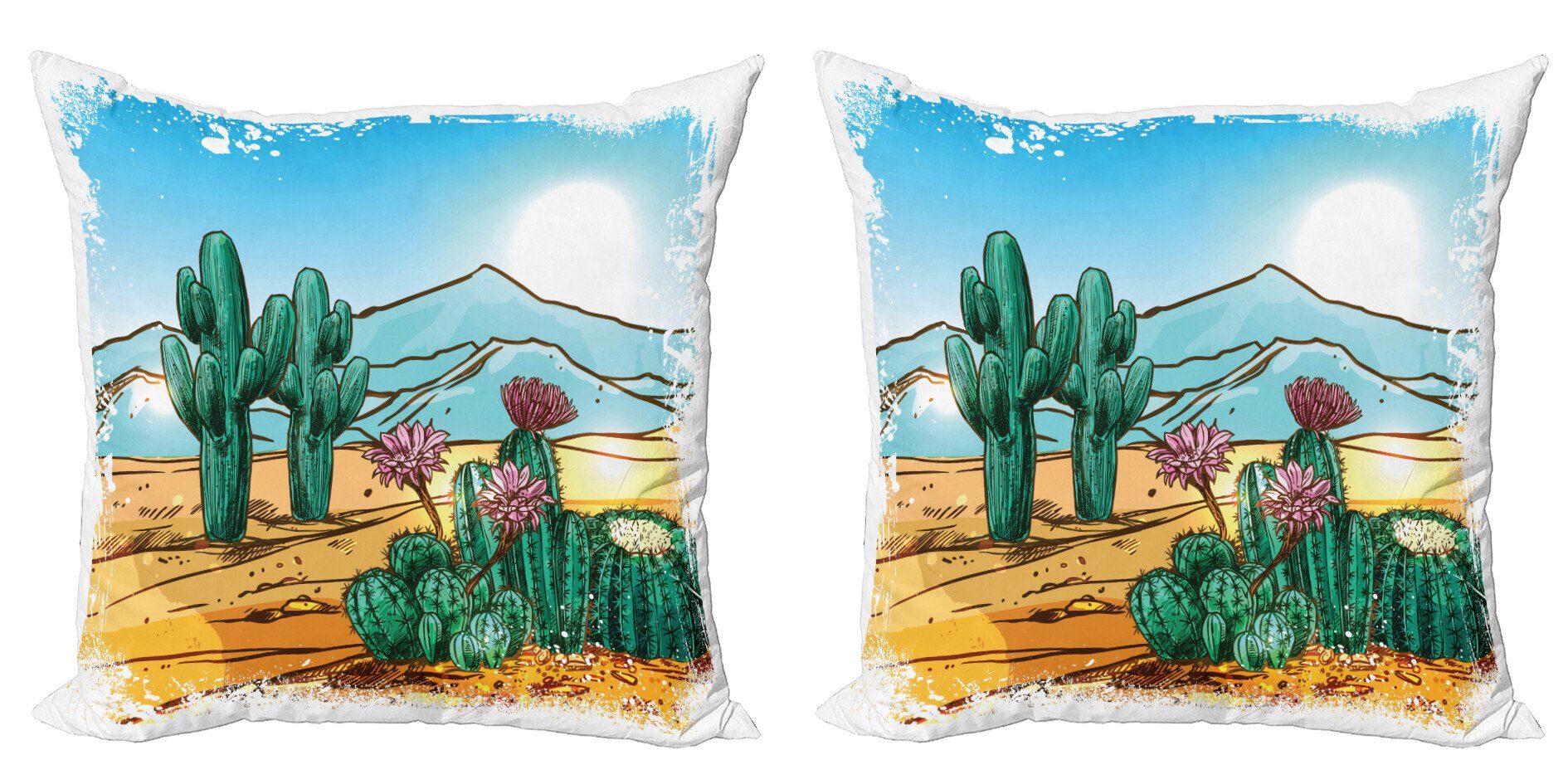 Accent Stück), Modern (2 Kaktus Cartoon Digitaldruck, Abakuhaus Vektor-Design Doppelseitiger Kissenbezüge