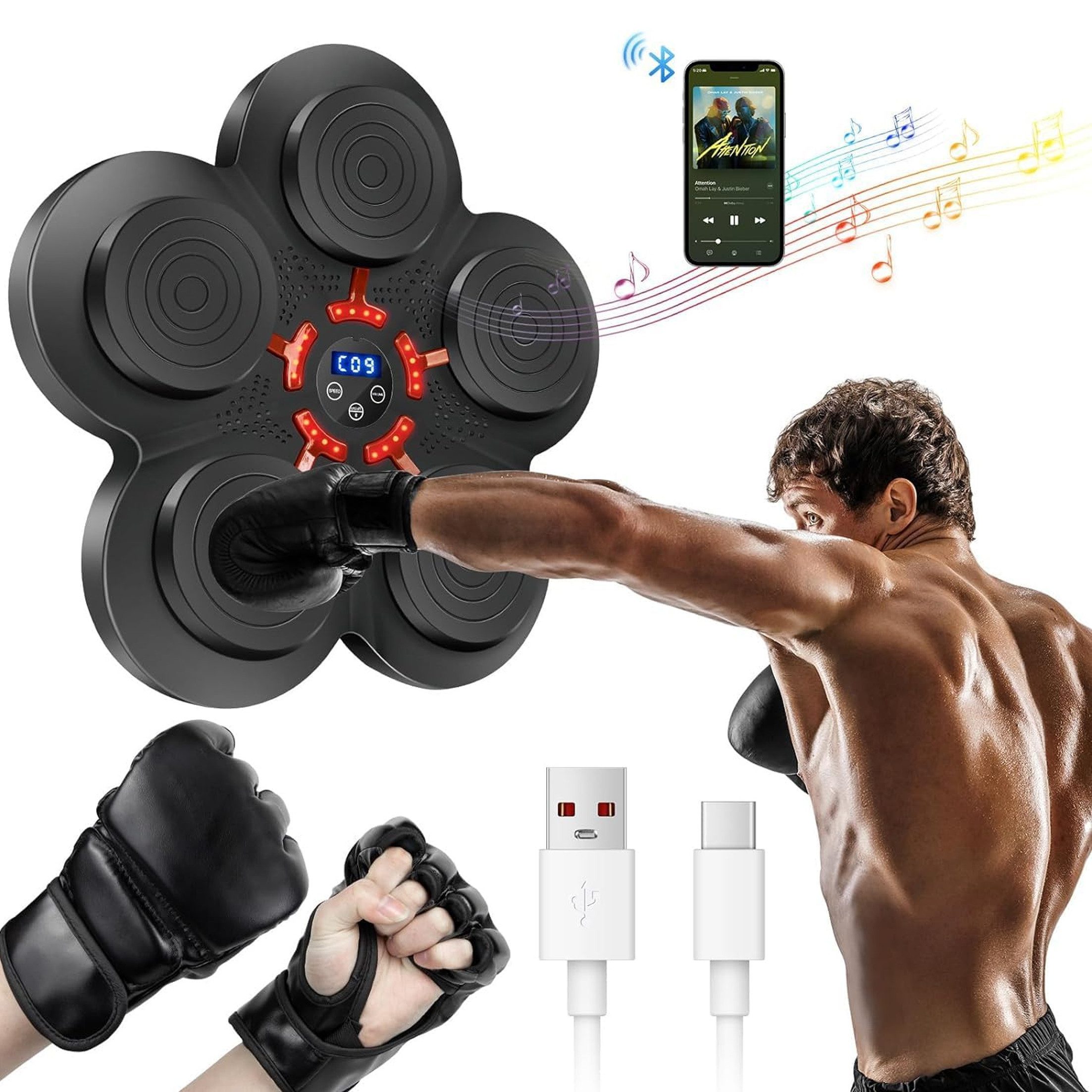 Tadow Boxstation Smart Music Boxing Target,Fitness Boxing Training,Wandboxen, Boxen zu Musikbegleitung