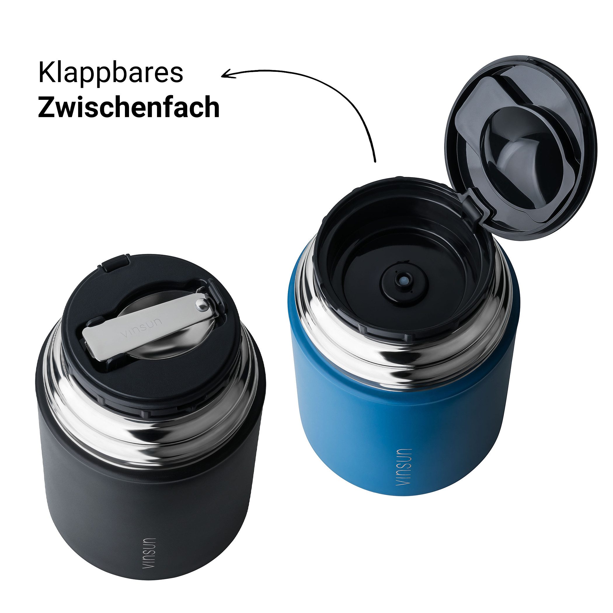 Vinsun Lunchbox Thermobehälter für Essen 800ml inkl. Löffel, doppelwandig isoliert, Edelstahl, BPA frei, auslaufsicher, bruchfest, für warme und kalte Speisen