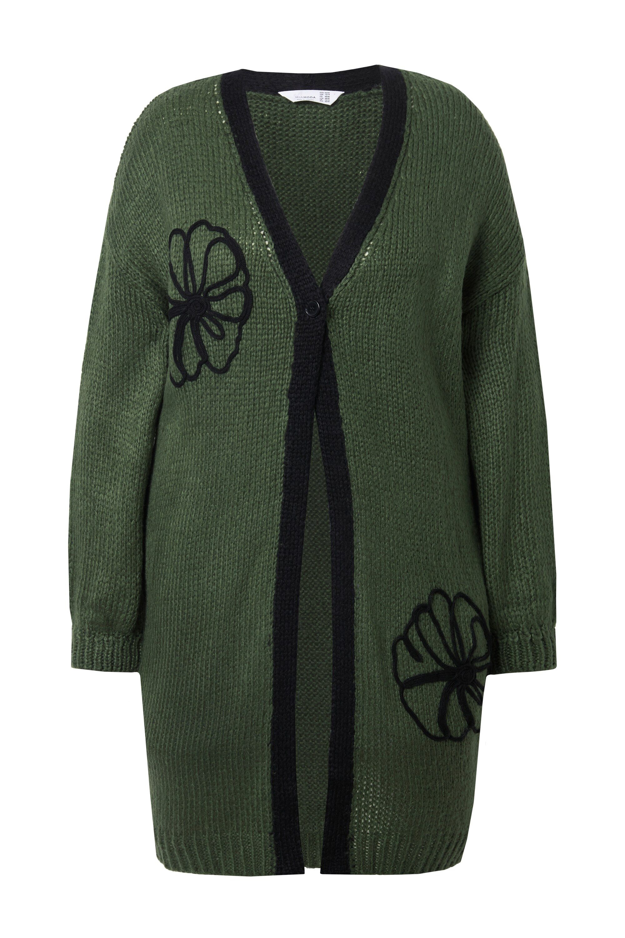 MIAMODA Strickjacke Long-Strickjacke Straight Fit Blumen-Stickereien günstig online kaufen
