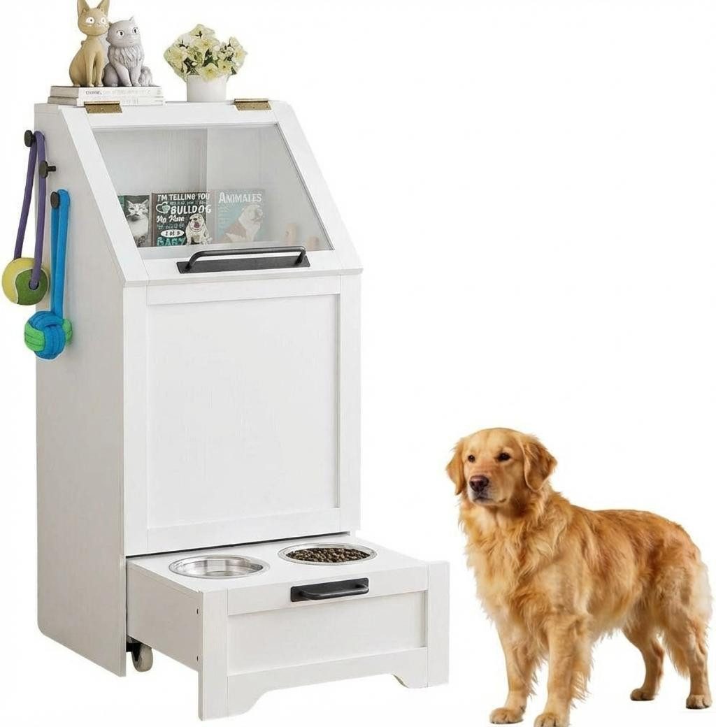 GarveeMore Futterstation Futterschrank Hunde mit 2 Edelstahlnäpfen Tierfutterschrank