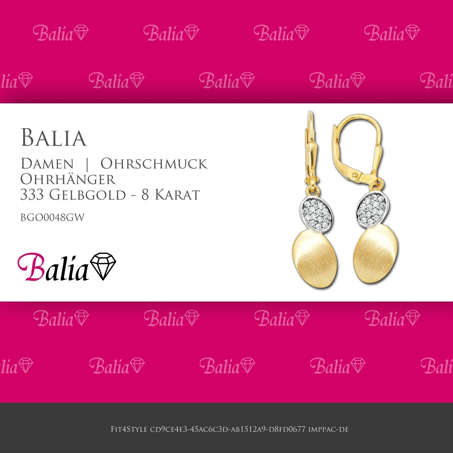 Balia Ohrhänger Paar - aus (Ohrhänger), Balia für Länge ca. Oval Gelbgold Karat, 333 Damen 8 Creolen Damen Gold Oval Ohrhänger 3,3cm