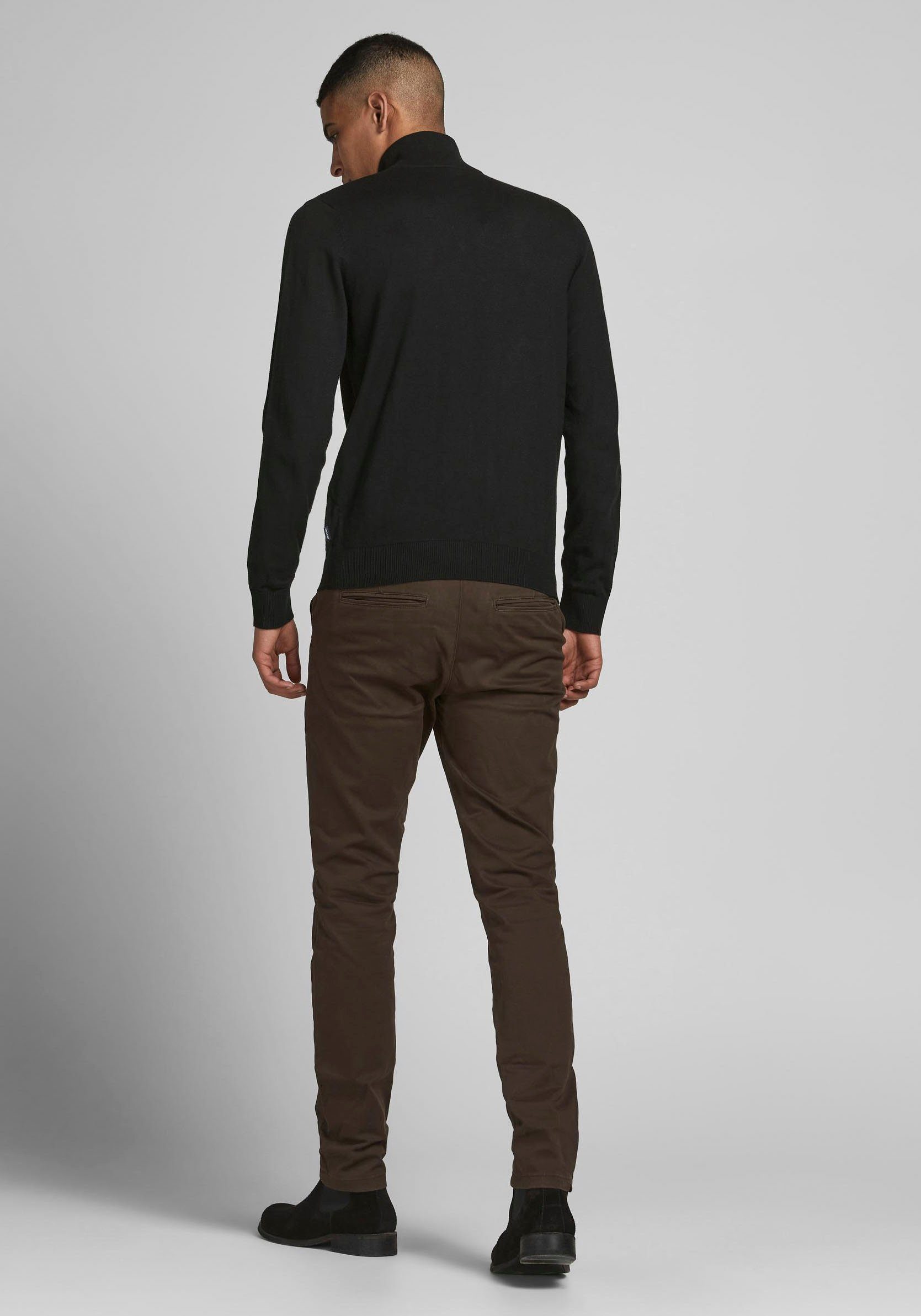 Rundhalspullover Jack Jones & ZIP KNIT HALF EMIL schwarz