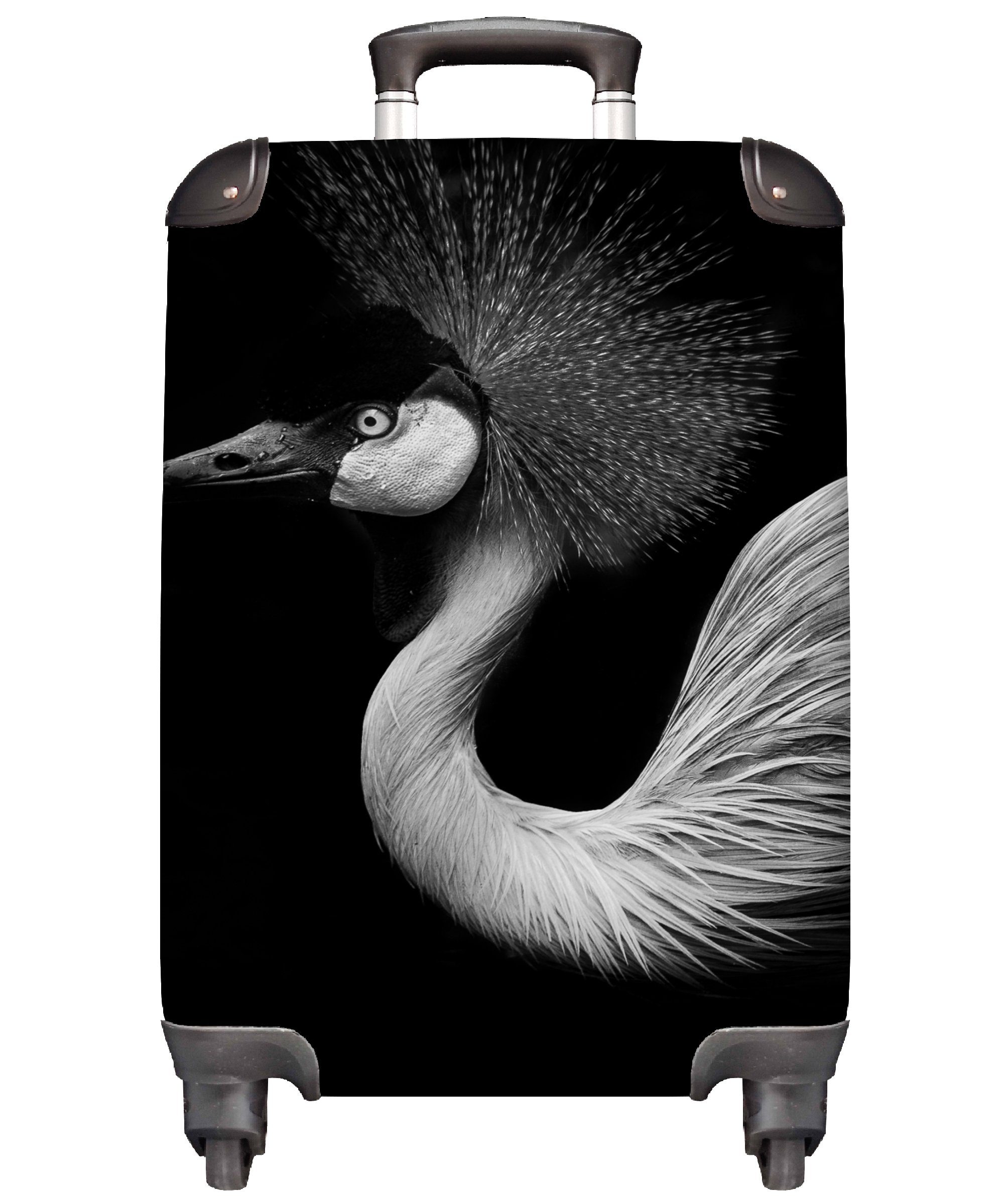 4 MuchoWow - Vogel rollen, mit Handgepäck - Handgepäckkoffer Reisekoffer Kranich Weiß für Ferien, Schwarz Reisetasche - Rollen, Tiere, - Trolley,