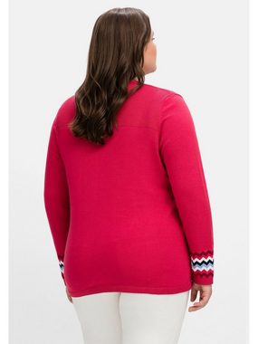 Sheego V-Ausschnitt-Pullover Große Größen mit Kontrastmuster am Ärmelsaum