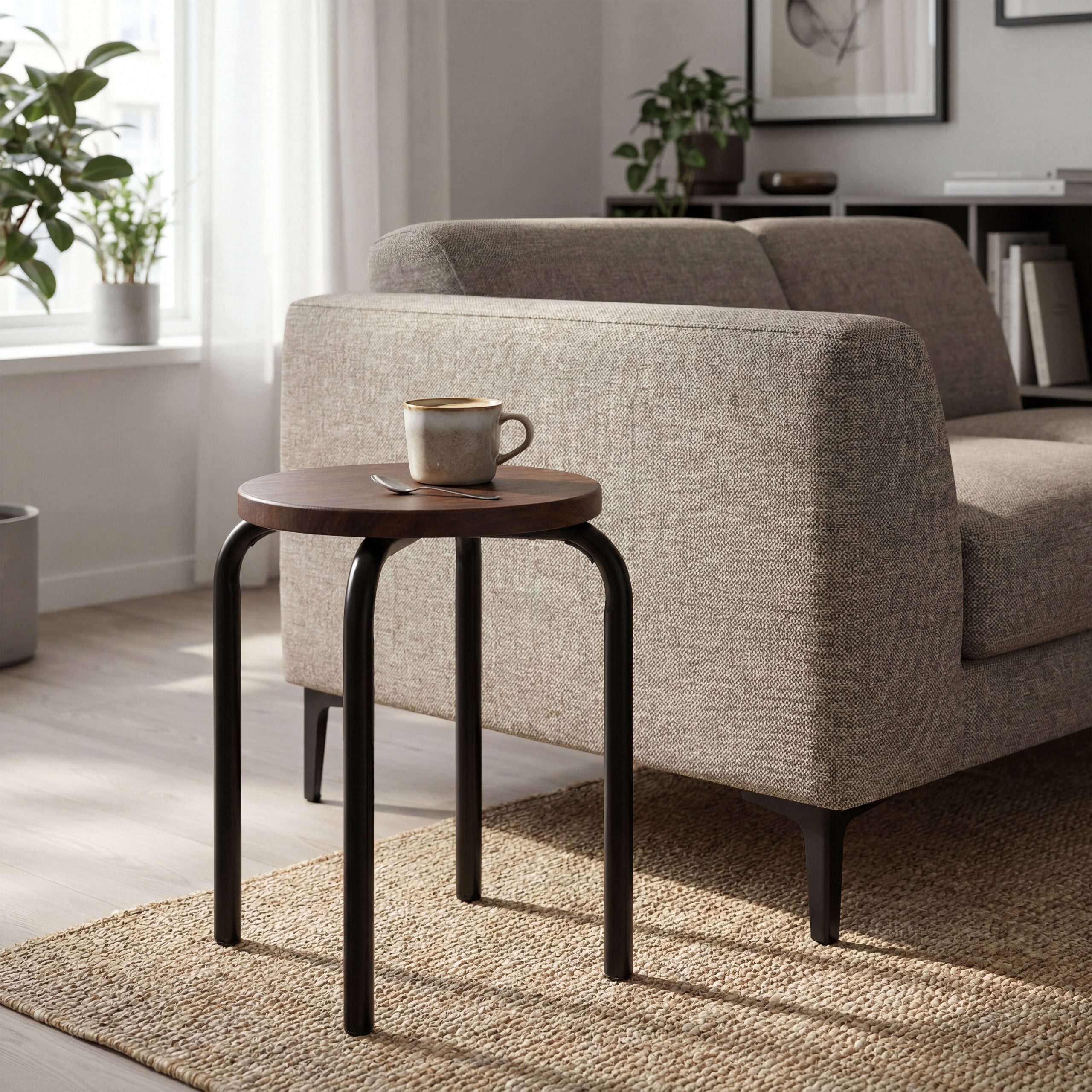 hjh LIVING Sitzhocker ALRANDA Hocker, Hocker rund, Holz Sitzfläche, Metallbeine