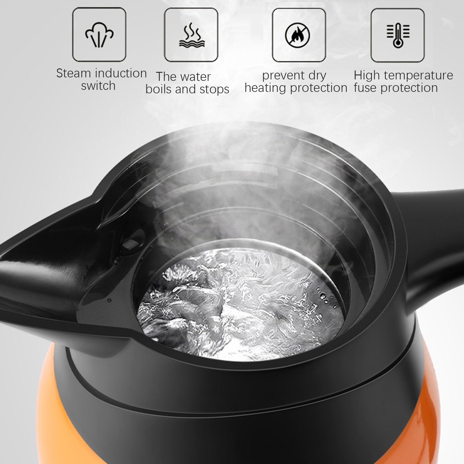 Edelstahl Wasserkocher Kaffee Elektrischer Wasserkocher Getränke für Wasser Auto Orange Heizung, Rutaqian