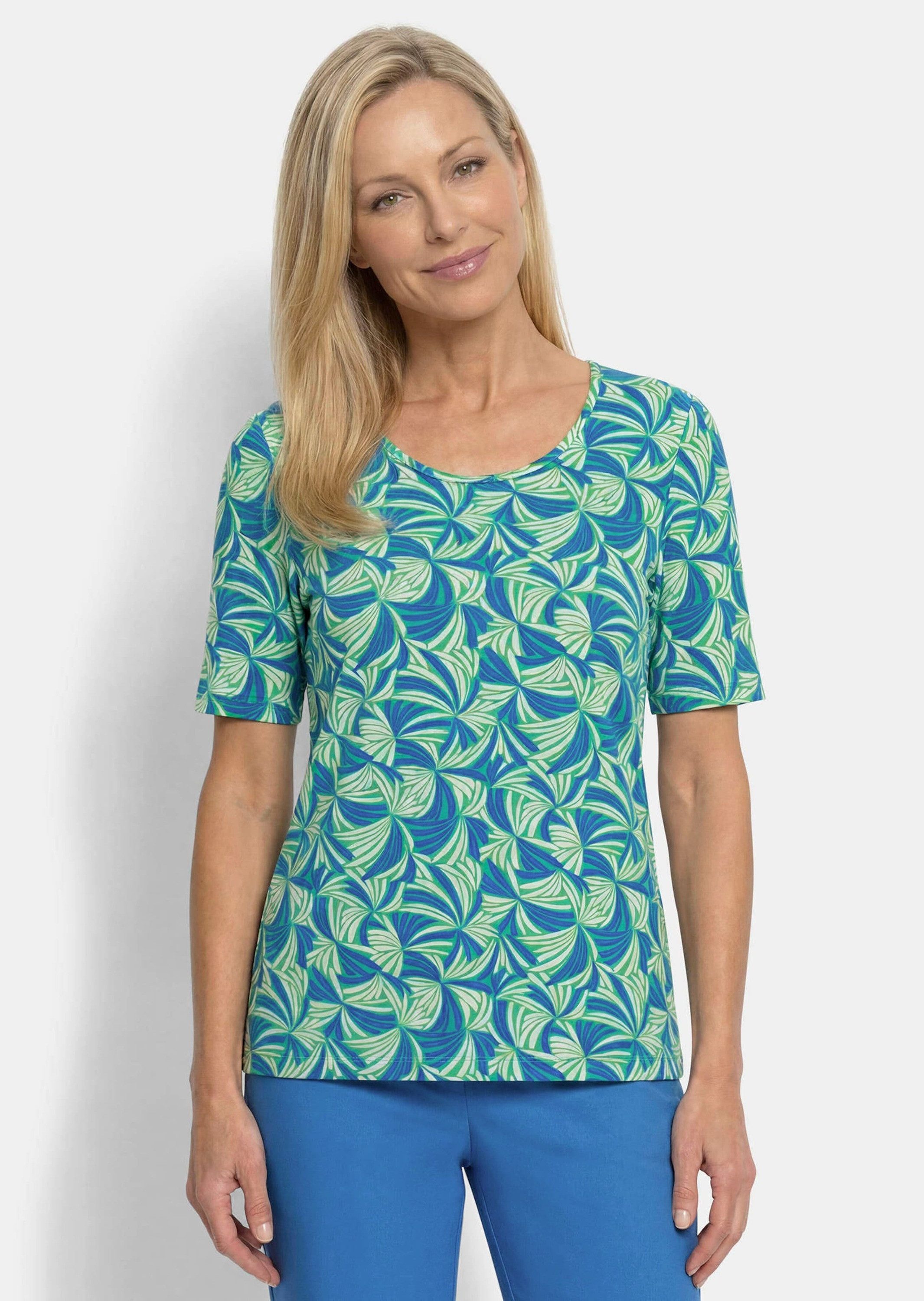 T-Shirt Viskoseshirt mit Blättermuster