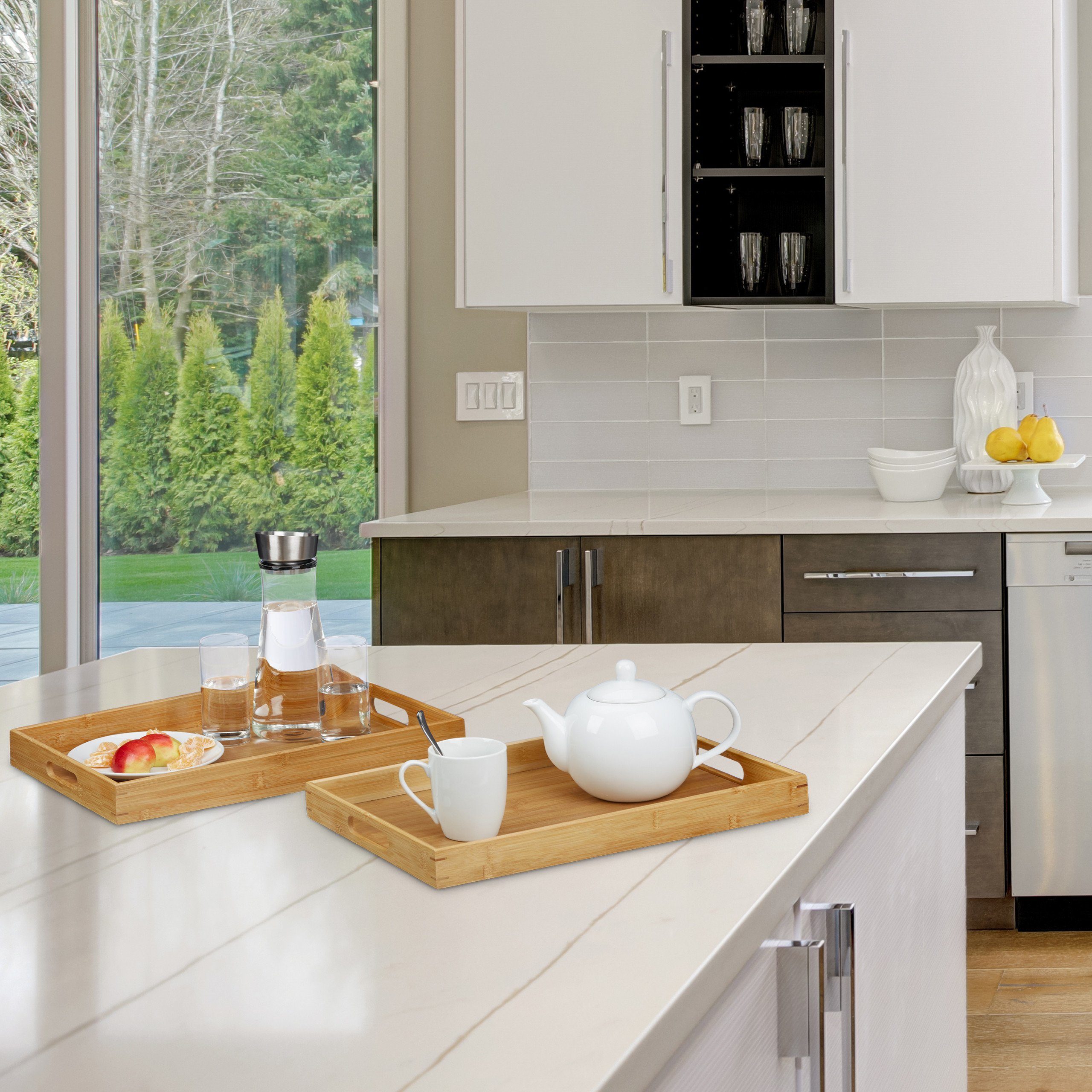 relaxdays Dekotablett Serviertablett 2er-Set Bambus