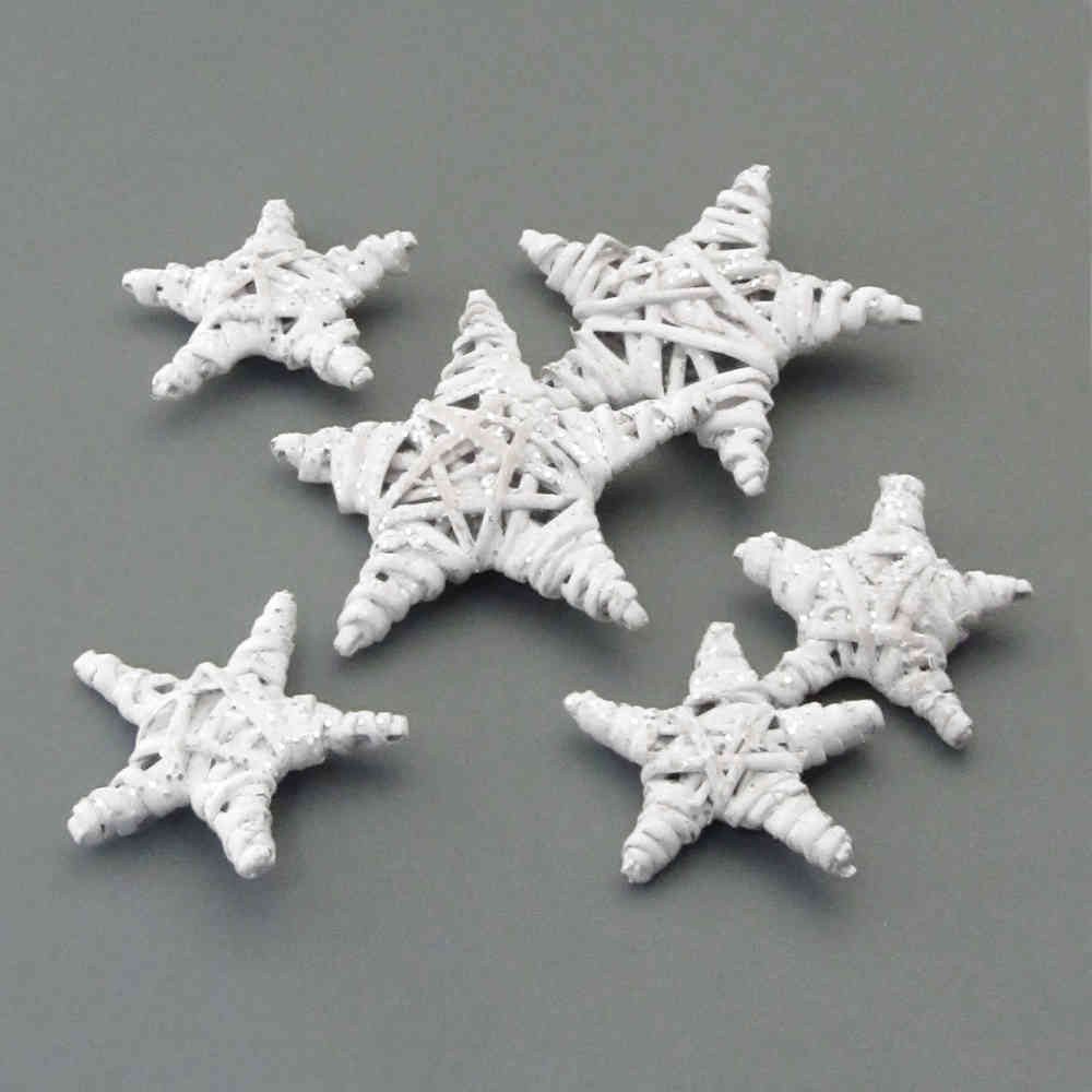 Gasper Streudeko Stern-Tischstreu aus Weide, 6 Rattan-Sterne. 5, 6, 8cm