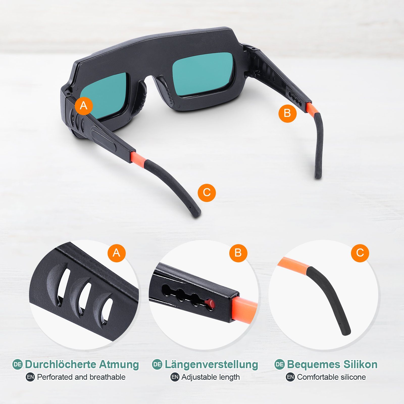 Yorbay solarbetriebene 10 Schweißeraugenbrille, Schutzgläser, Schweißschutzbrillen Arbeitsschutzbrille Kopfband mit einem Schweißerbrille, Automatische