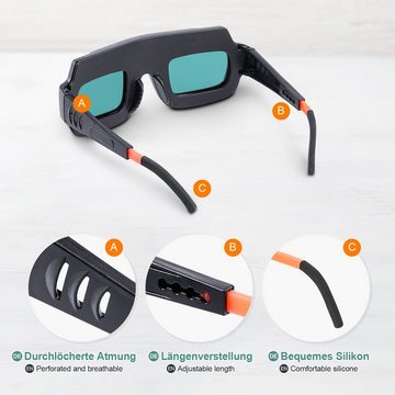 Yorbay Arbeitsschutzbrille Automatische Schweißeraugenbrille, solarbetriebene Schweißerbrille, Schweißschutzbrillen mit 10 Schutzgläser, einem Kopfband