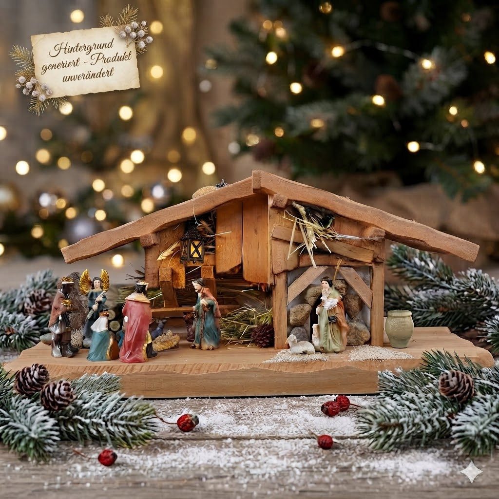 Krippenursel Krippe Weihnachtskrippe Kalchreuth inkl. 11-tlg. Figurensatz K 111 (11-tlg), Handbemalte Figuren