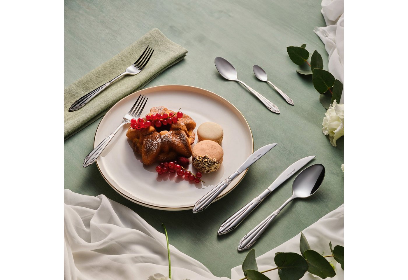 Karaca Besteck-Set Elegance Mantilla Silver 84-teiliges Besteckset für 12 Personen, 12 Personen, Spülmaschinengeeignet