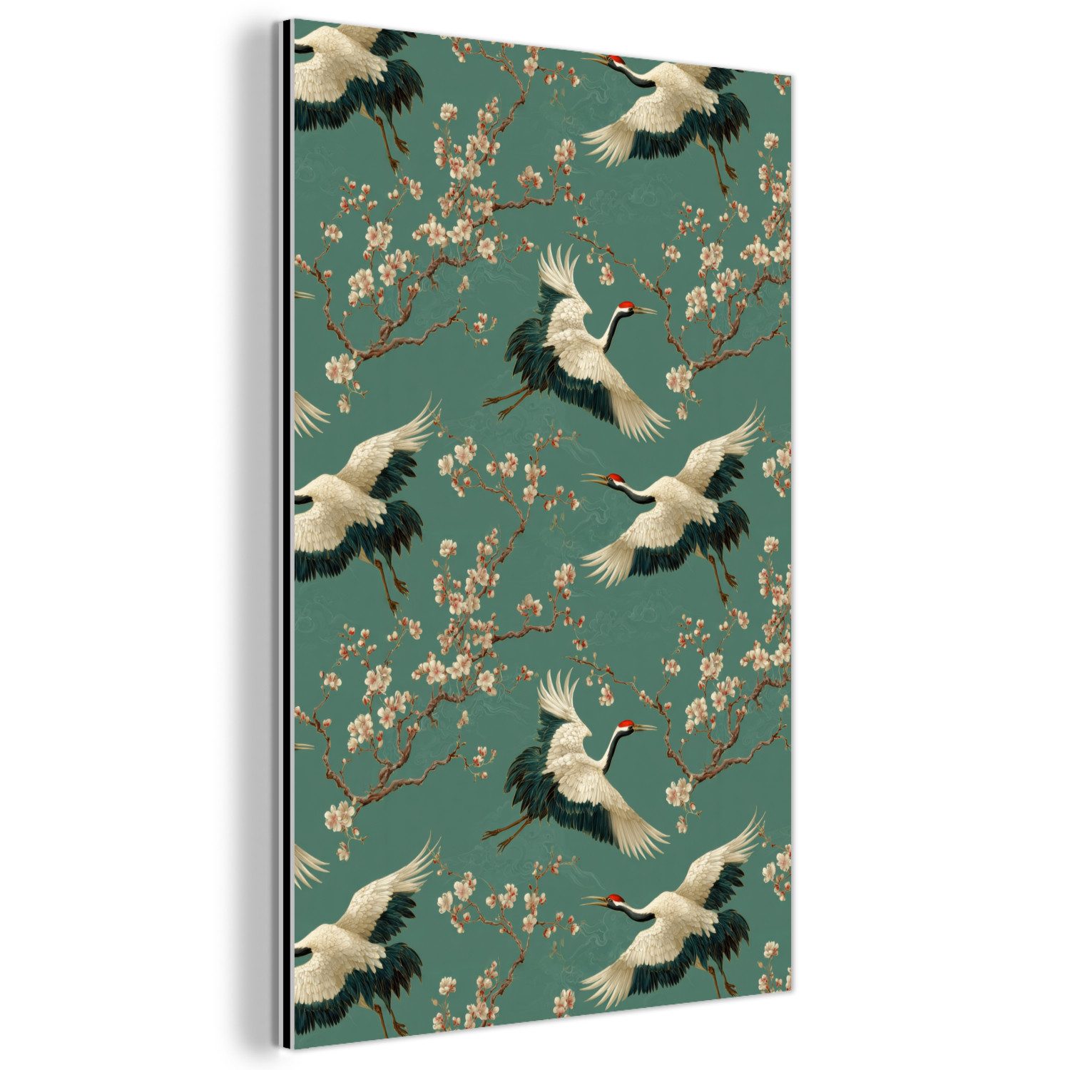 MuchoWow Metallbild Kirschblüte - Umstandsblumen - Grün, Inkl. Aufhängung, Alu-Dibond-Druck, Wandbild aus Metall, Aluminium deko, 40x60 cm