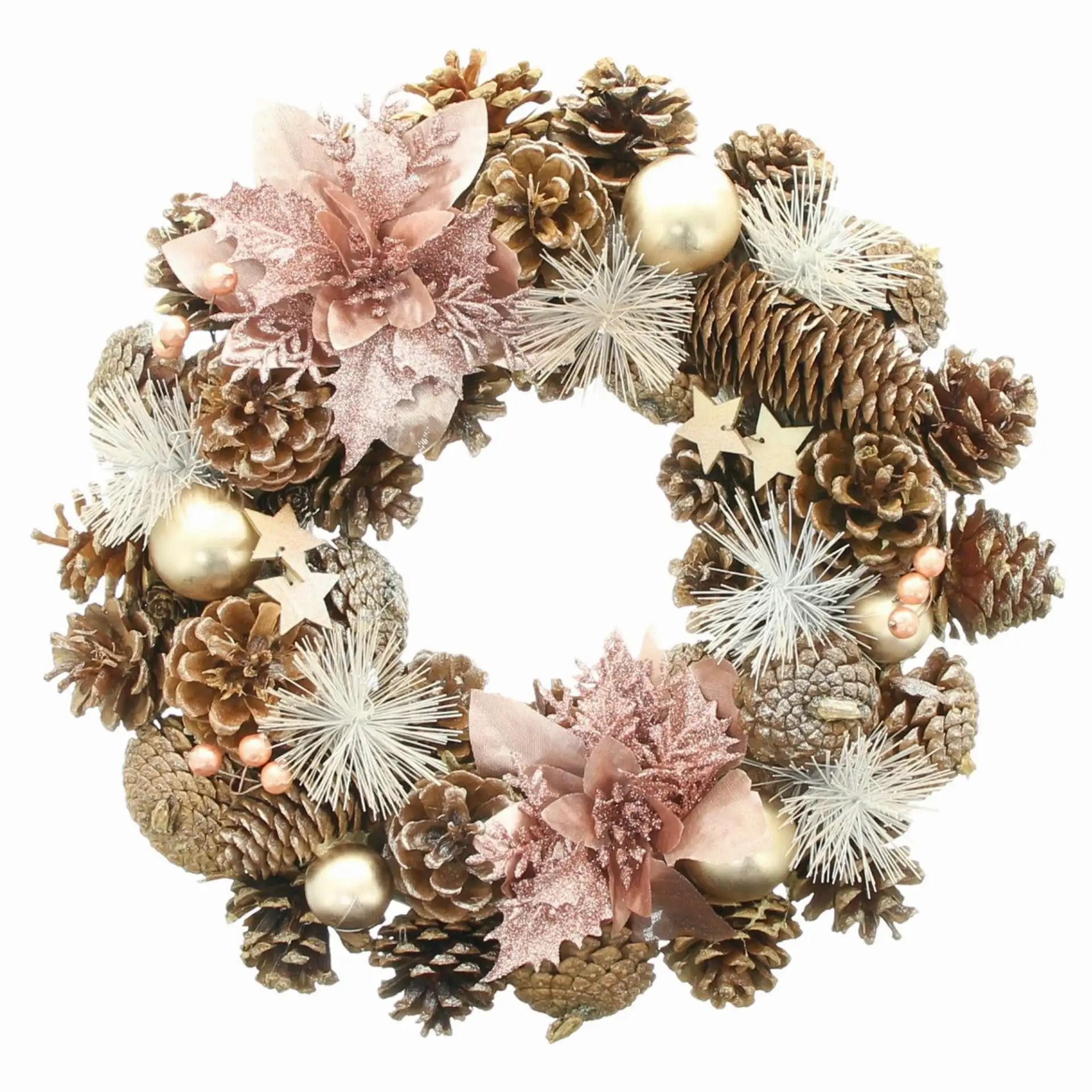 Dekoleidenschaft Dekokranz "Rosé" Weihnachtskranz Ø 33 cm, Weihnachtsdeko, Türkranz, Tischkranz, Kranz für Weihnachten