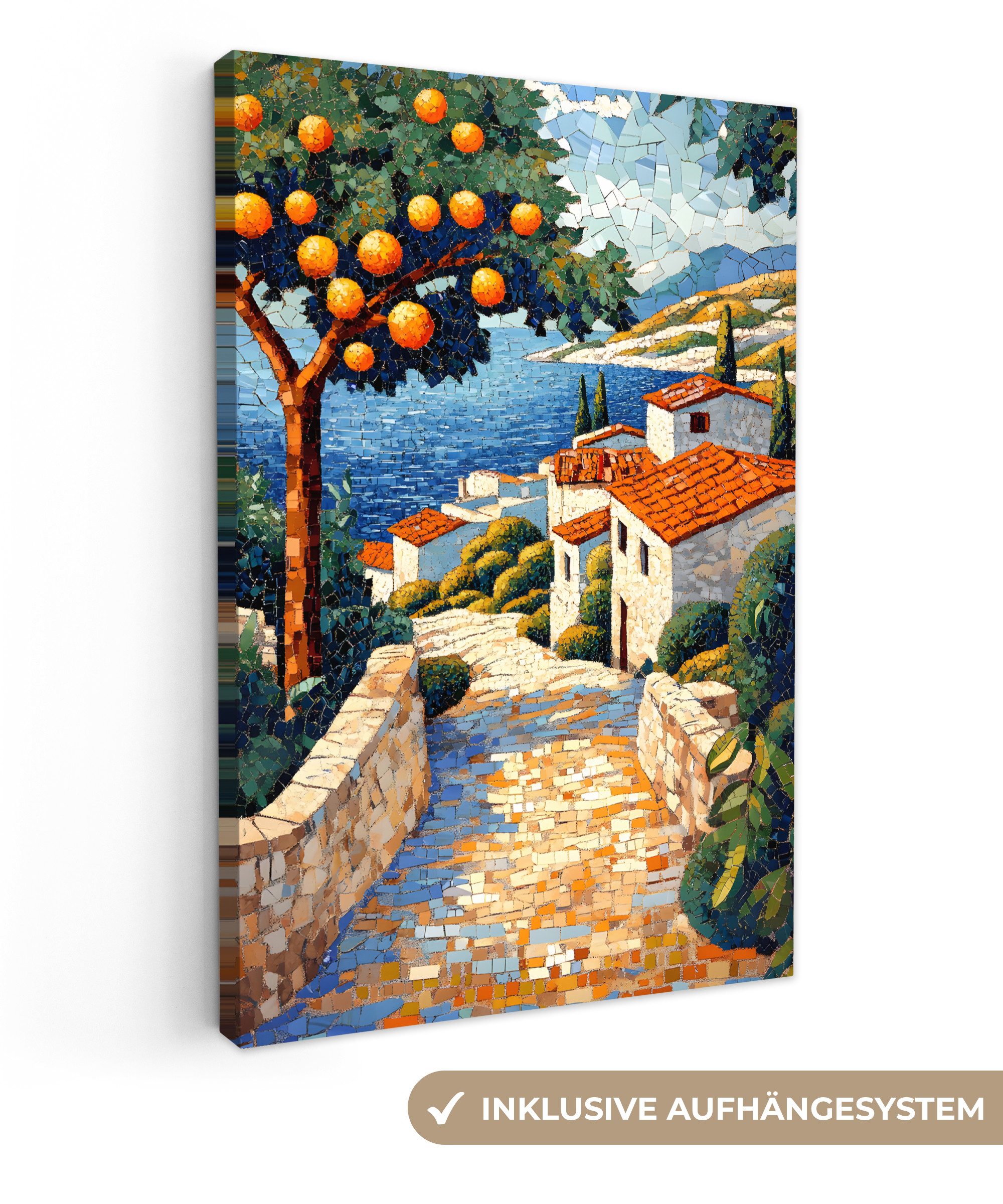 OneMillionCanvasses® Leinwandbild Häuser - Mosaik - Orangenbäume - Meer, Fo günstig online kaufen