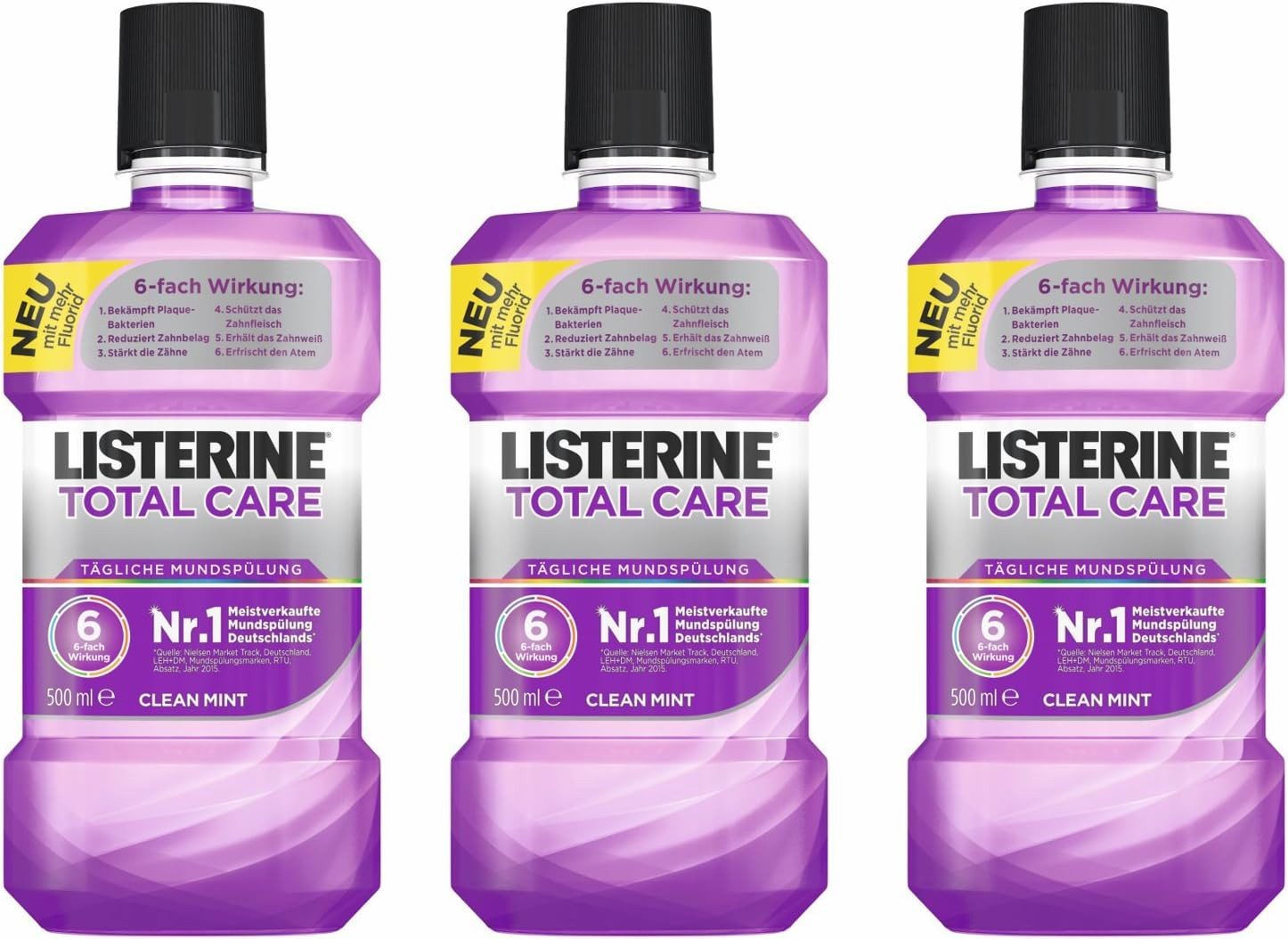 Listerine Mundspülung 3x500ml LISTERINE Total Care, Antibakterielle Mundspülung, (3-tlg) Für umfassendere Mundhygiene