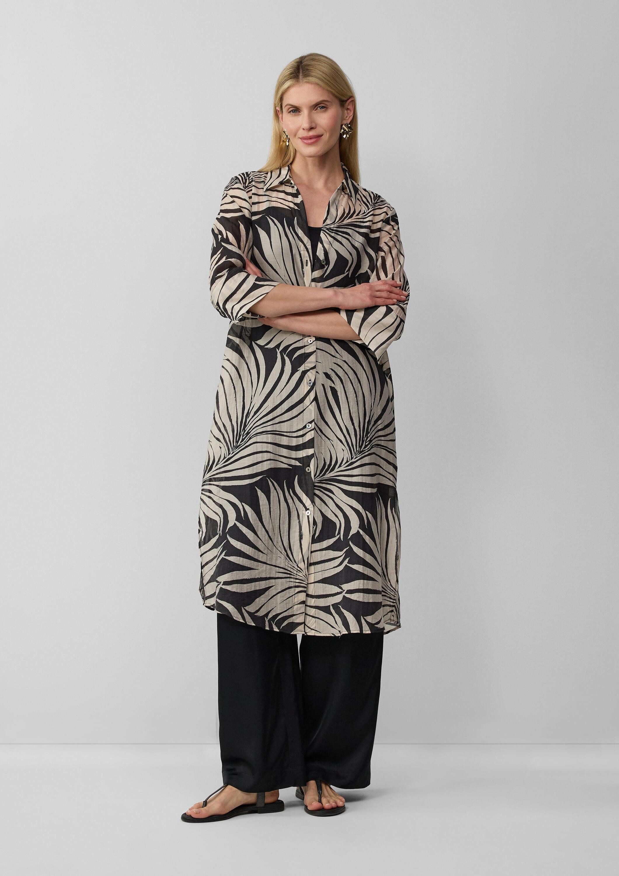 s.Oliver Kurzarmbluse Bluse Semitransparente Longbluse mit All-over-Print