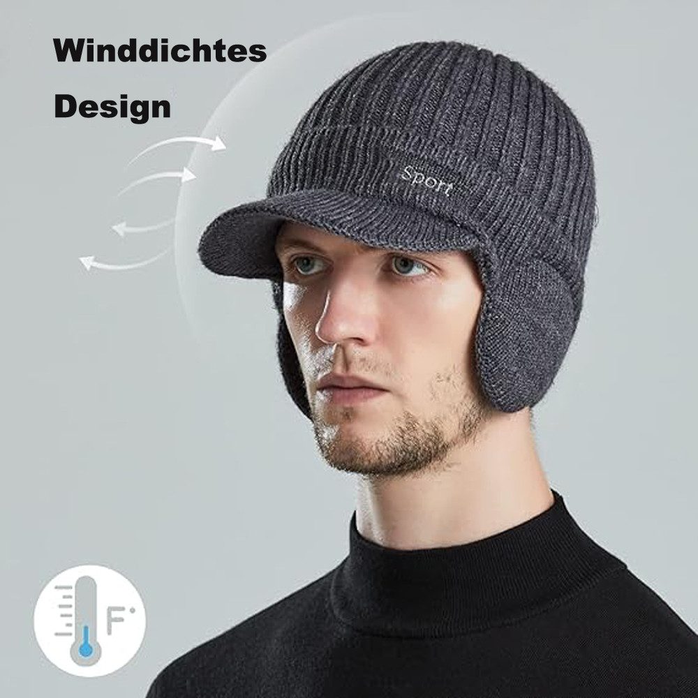 Coonoor Strickmütze Ohrenschützer Mützefür Herren & Damen, Wintermütze mit Fleece (1-St) Dicke Strickmütze für Ski & Fahrrad, winddicht, warm, Stretch-Kappe