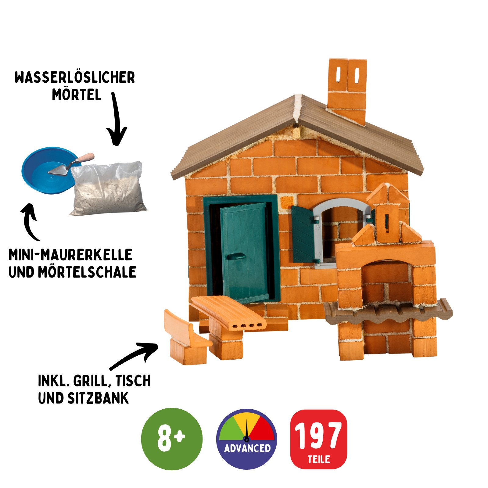 teifoc Haus mit Grill Steinbaukasten, (Bastelset für Kinder ab 8 Jahren, 185 St., DIY Bausatz), Made in Germany