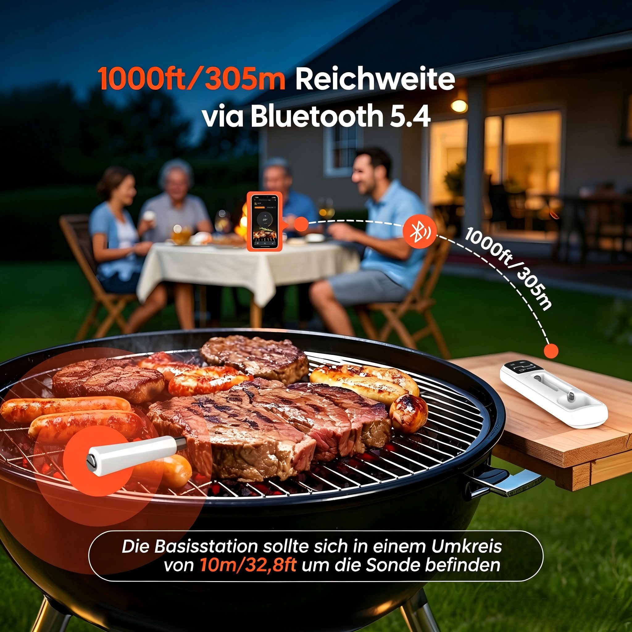 INKBIRD Grillthermometer Bluetooth Mini Funk-Fleischthermometer, IP67 wasserdicht, BBQ-Thermometer mit °C/°F Umschaltung