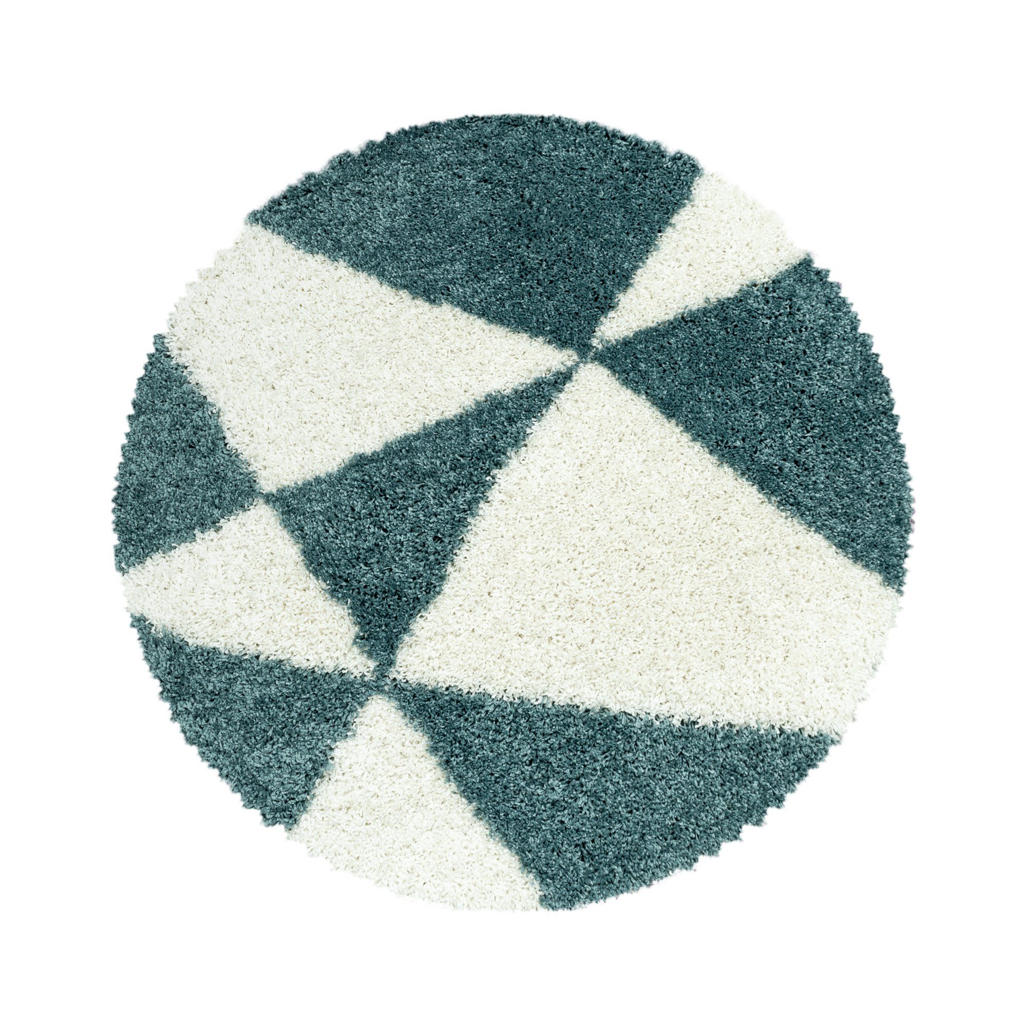 Hochflor-Teppich Geometrisch Rund, Teppich Höhe: Teppich Wohnzimmer 30 Design Geometrisch Blau Shaggy Design, Carpetsale24, Runder mm