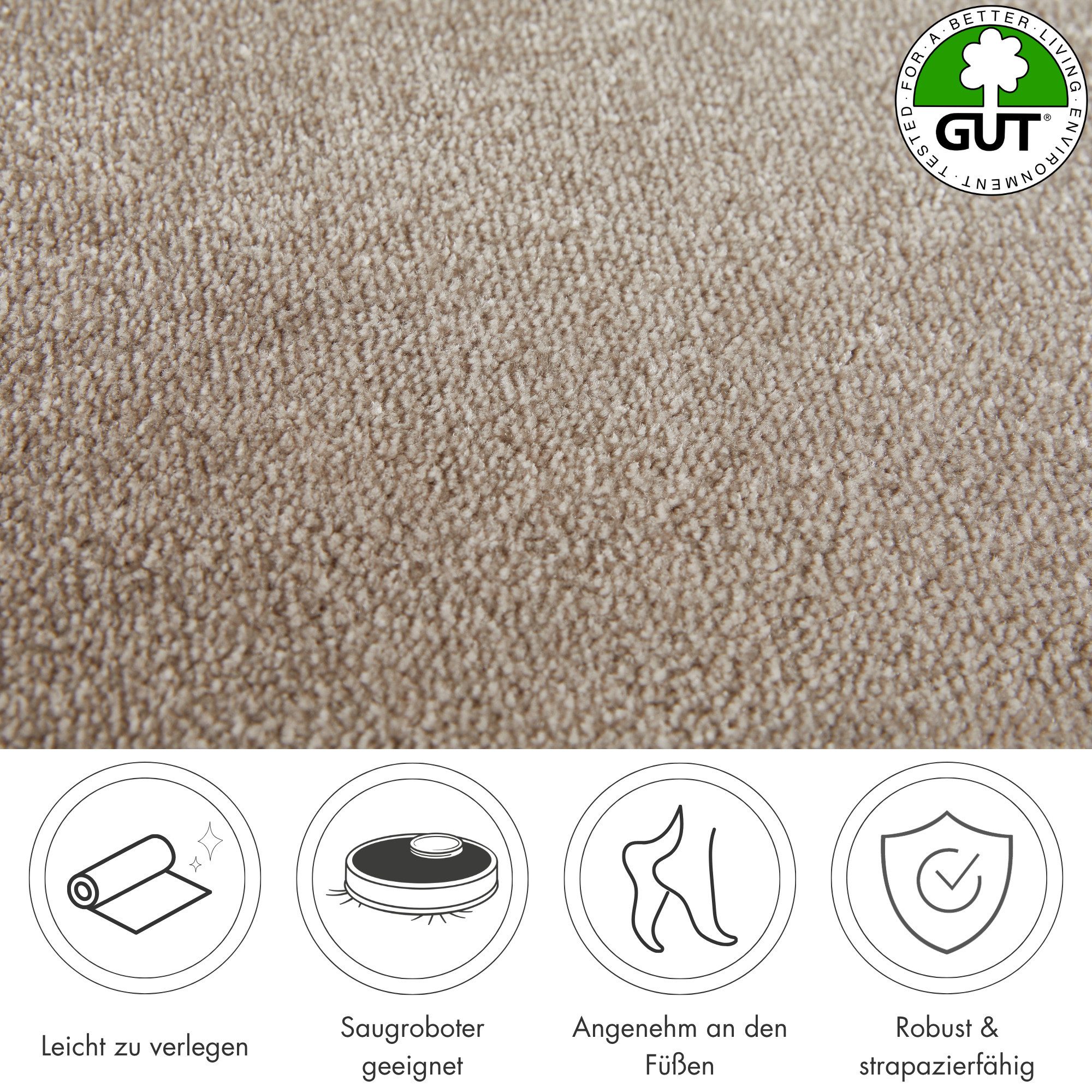 Andiamo Teppichboden Levin, Velours, Gesamthöhe 10 mm, Luxusklasse LC2, rechteckig, Uni Farben, Breite 400 cm oder 500 cm, weiche Qualität