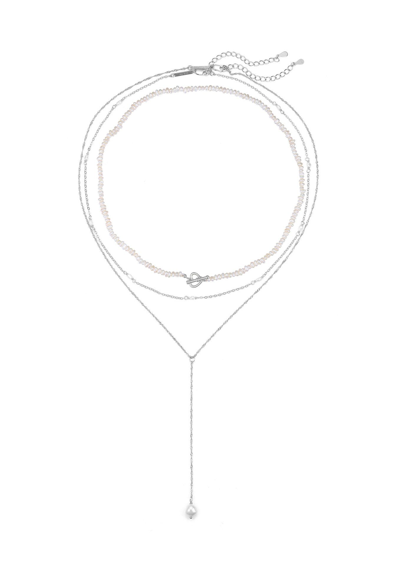 Hey Happiness Perlenketten-Set 3er Layer Silber günstig online kaufen
