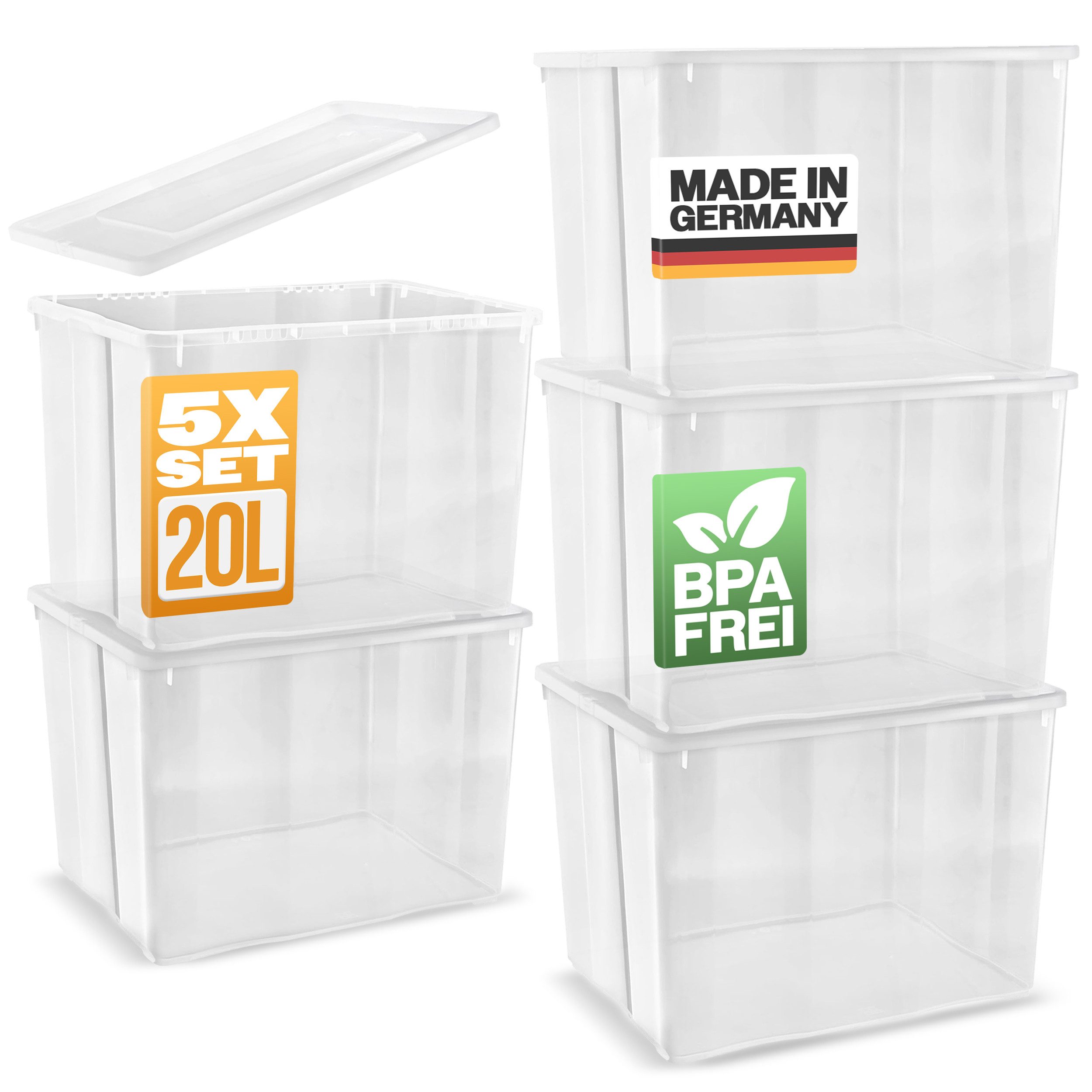 Gardissimo Aufbewahrungsbox 5 er Set mit Deckel 20 Liter Kunststoff Boxen S günstig online kaufen