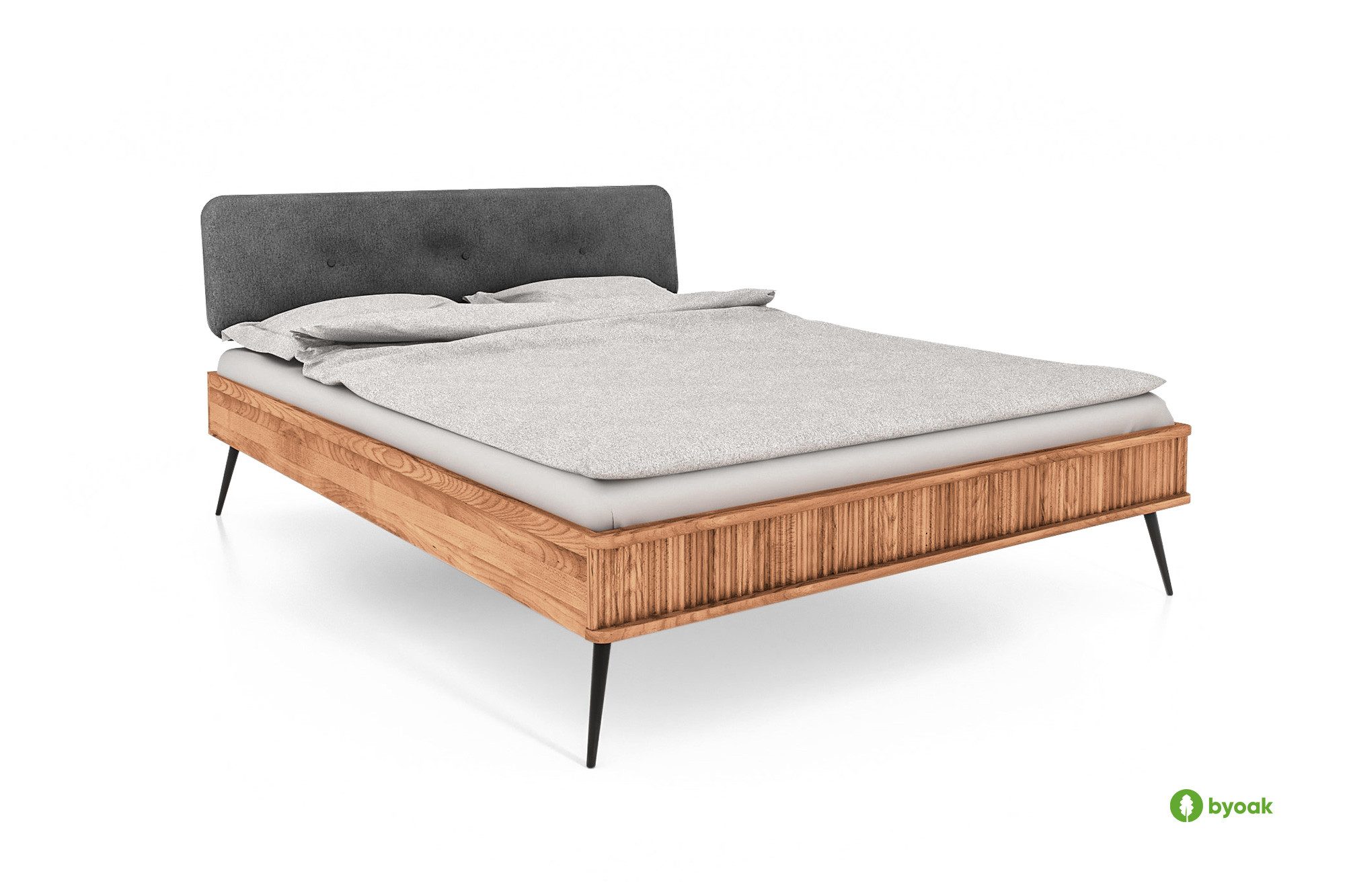 byoak Bett KULA aus Massivholz, mit Polsterkopfteil, Naturgeölt (Bettgestell, ohne Lattenrost, ohne Matratze), Massivholz
