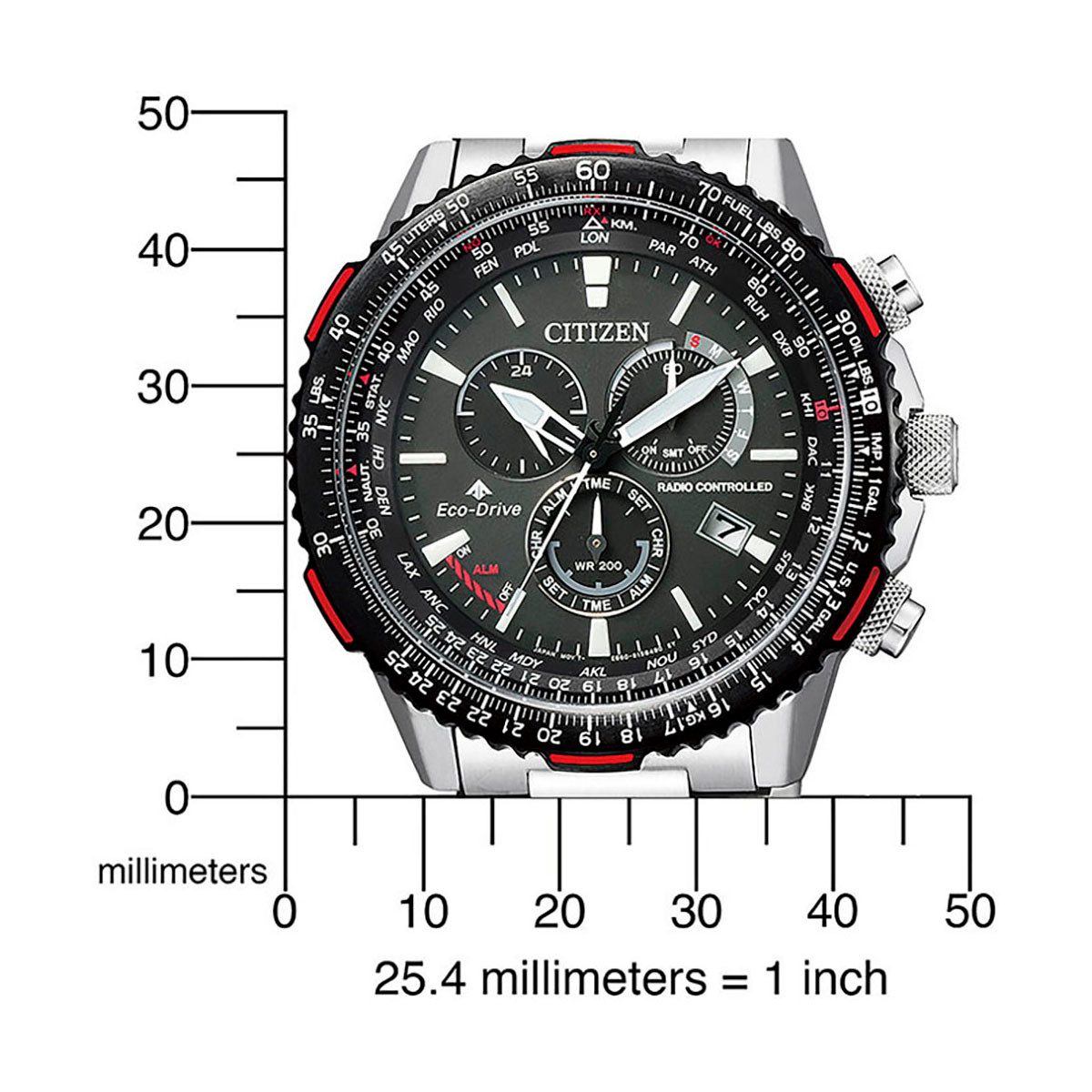 Citizen Funkchronograph Promaster Sky CB5001-57E, Armbanduhr, Herrenuhr, Solar, Stoppfunktion, bis 20 bar wasserdicht