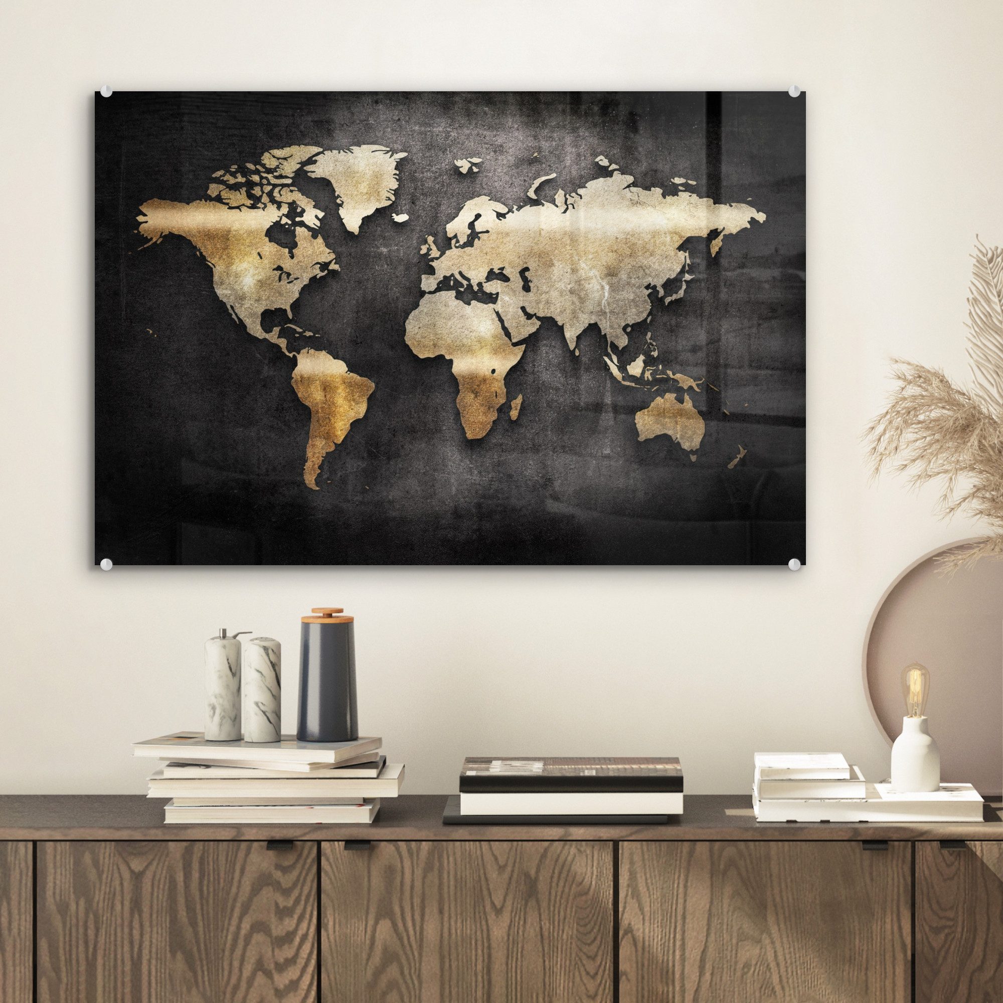 MuchoWow Acrylglasbild Weltkarte - Gold - günstig online kaufen