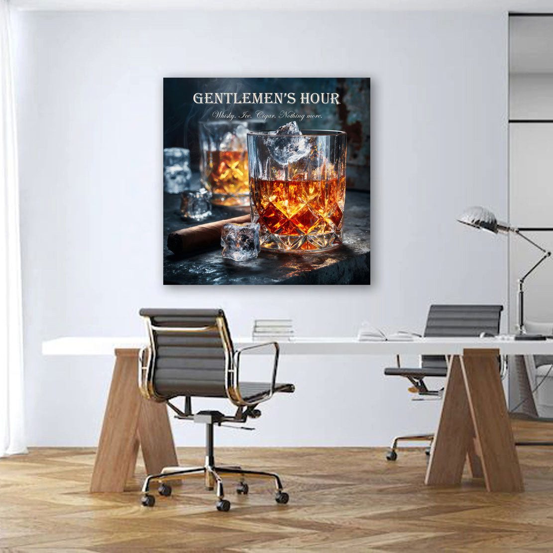Artedinoi Leinwandbild Whisky Glas Zigarre Eiswürfel Gentlemen Leinwandbild Wandbild Kunstdru, Whisky mit Zigarre