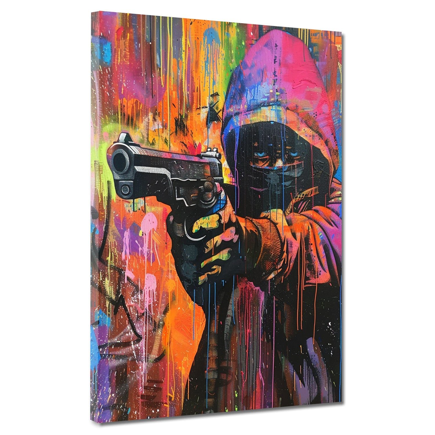 Artedinoi Leinwandbild Gangster Kapuze Pistole Pop Art Leinwandbild Wandbild Kunstdruck, Gangster mit Pistole