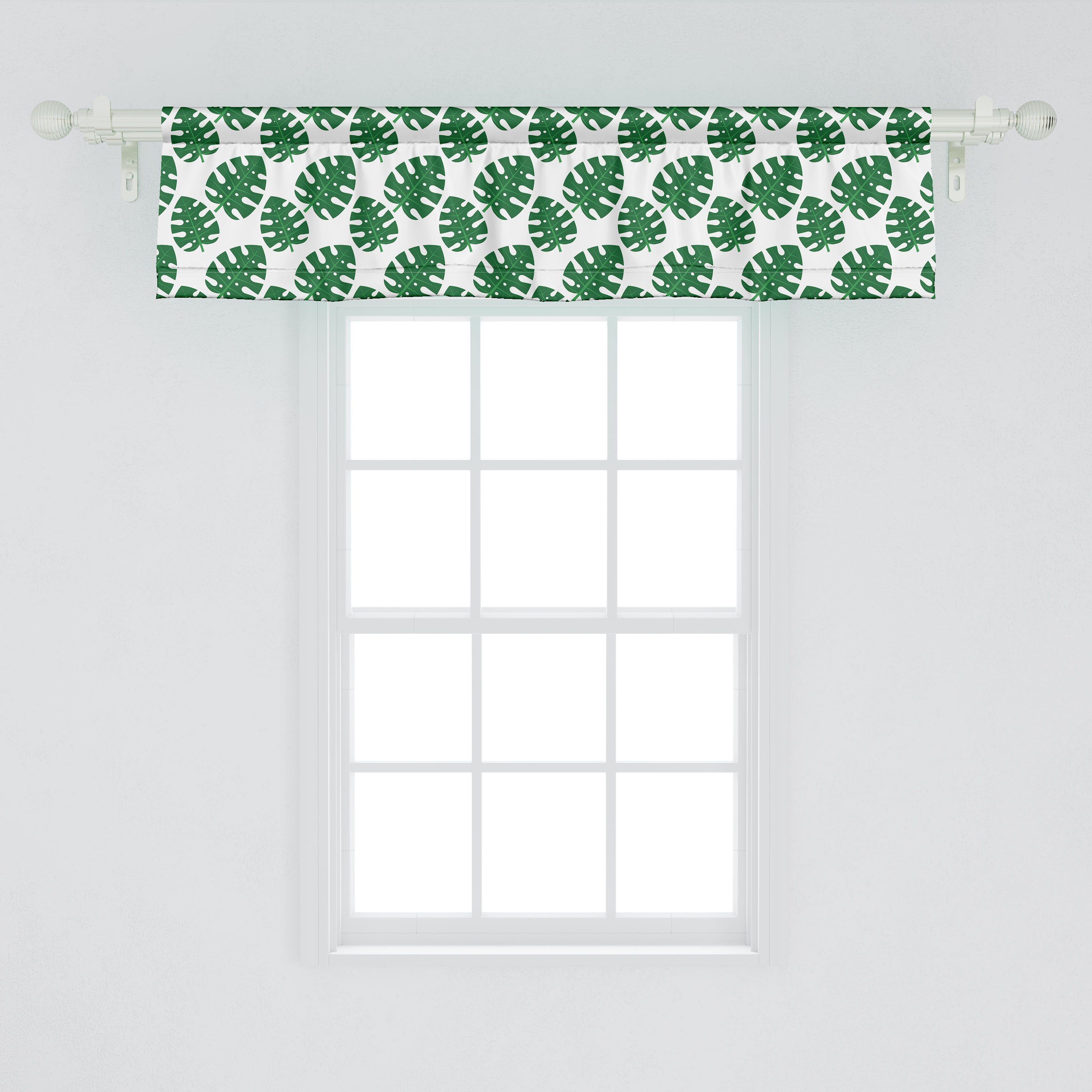 Jungle Microfaser, für Philodendron Abakuhaus, mit Dekor Leaves Stangentasche, Vorhang Volant Küche Schlafzimmer Scheibengardine