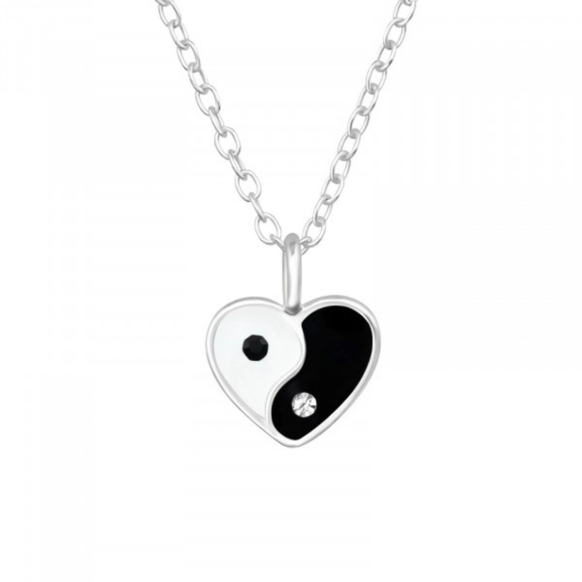 Kette mit Anhänger YIN YANG Herz, 2-tlg.
