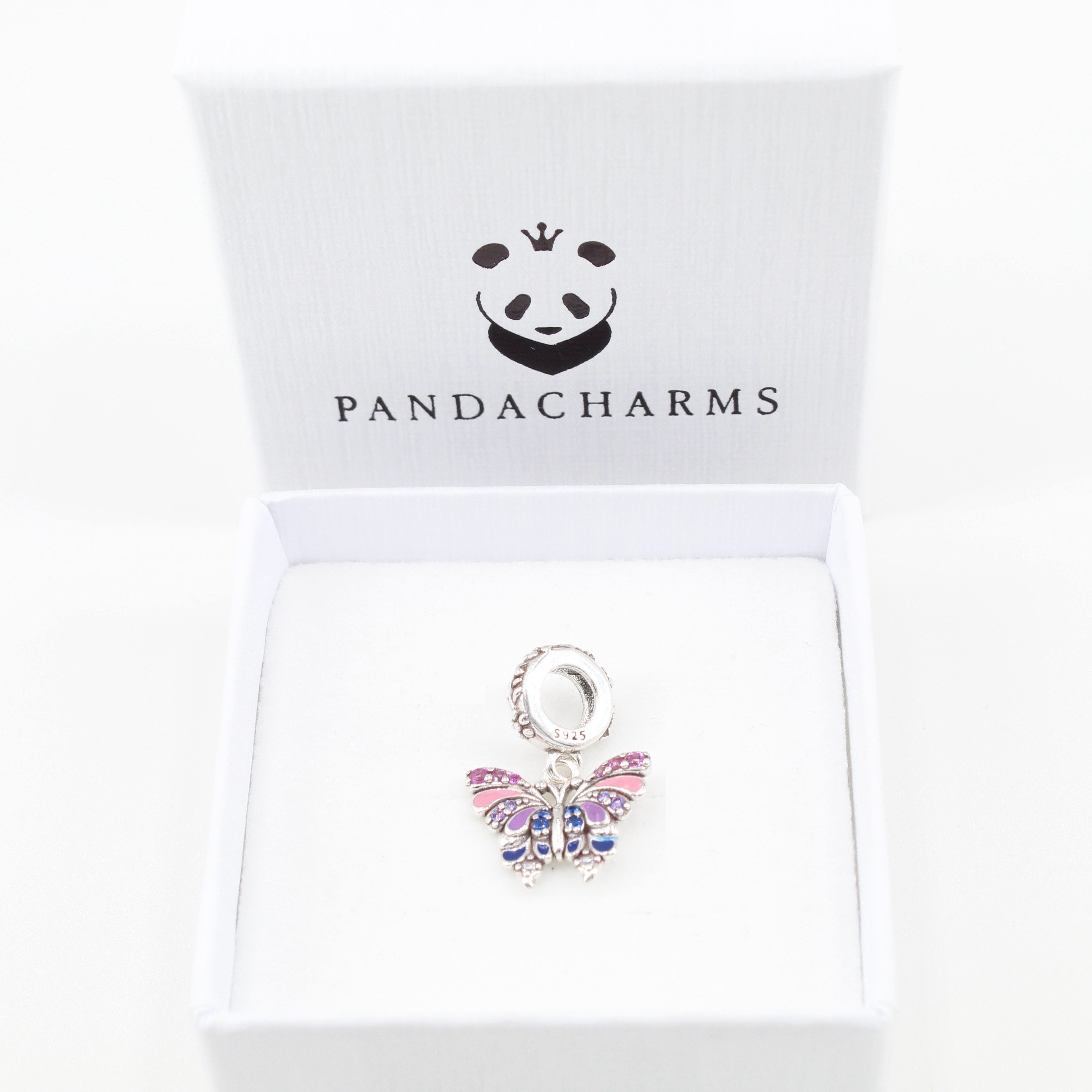 PANDACHARMS Bead Bunter Schmetterling Anhänger für Charm Armband, 925 Silber, Zirkonia