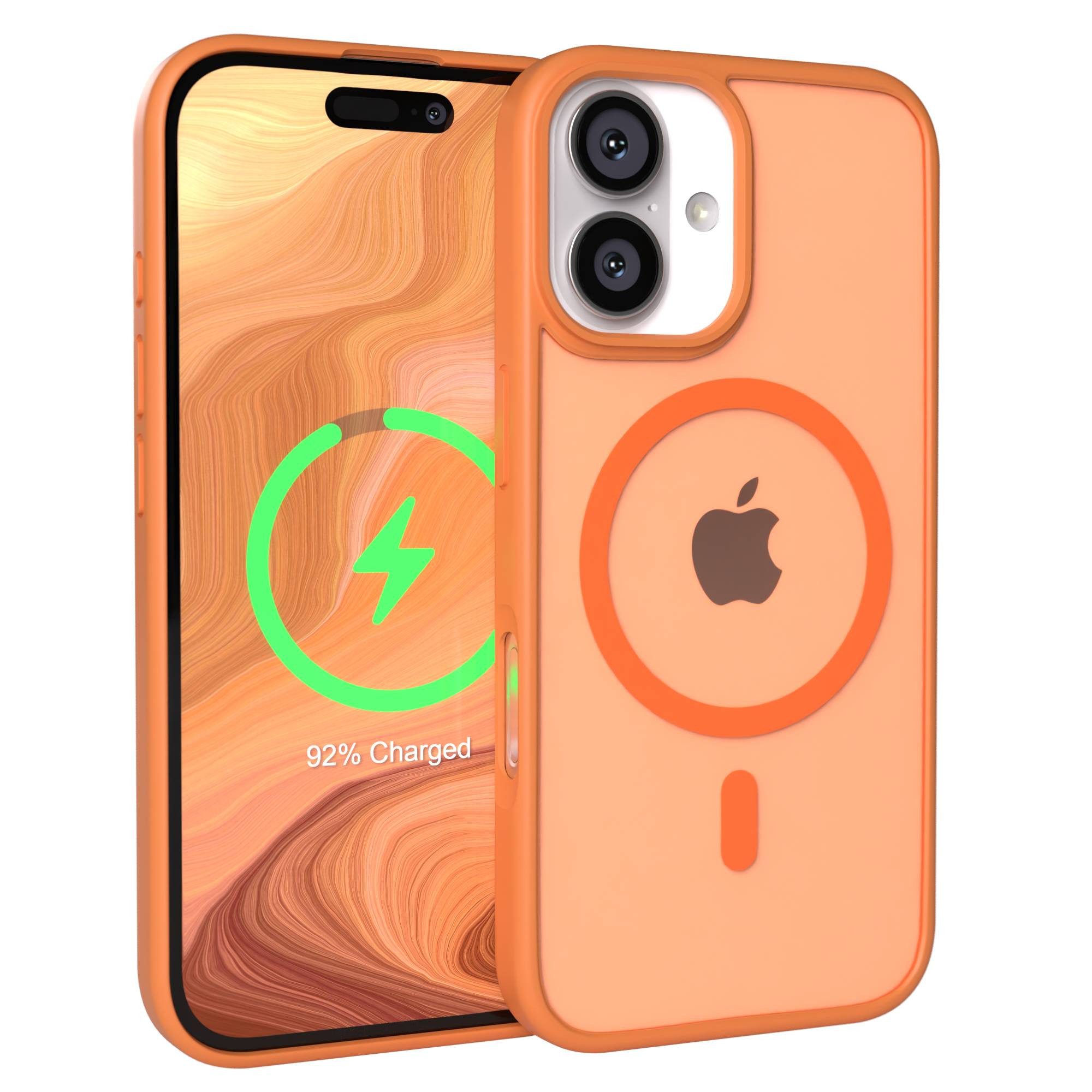 EAZY CASE Handyhülle Outdoor Case MagSafe für Apple iPhone 16 6,1 Zoll, Outdoor Case Handyhülle mit MagSafe Bumper leuchtend Orange