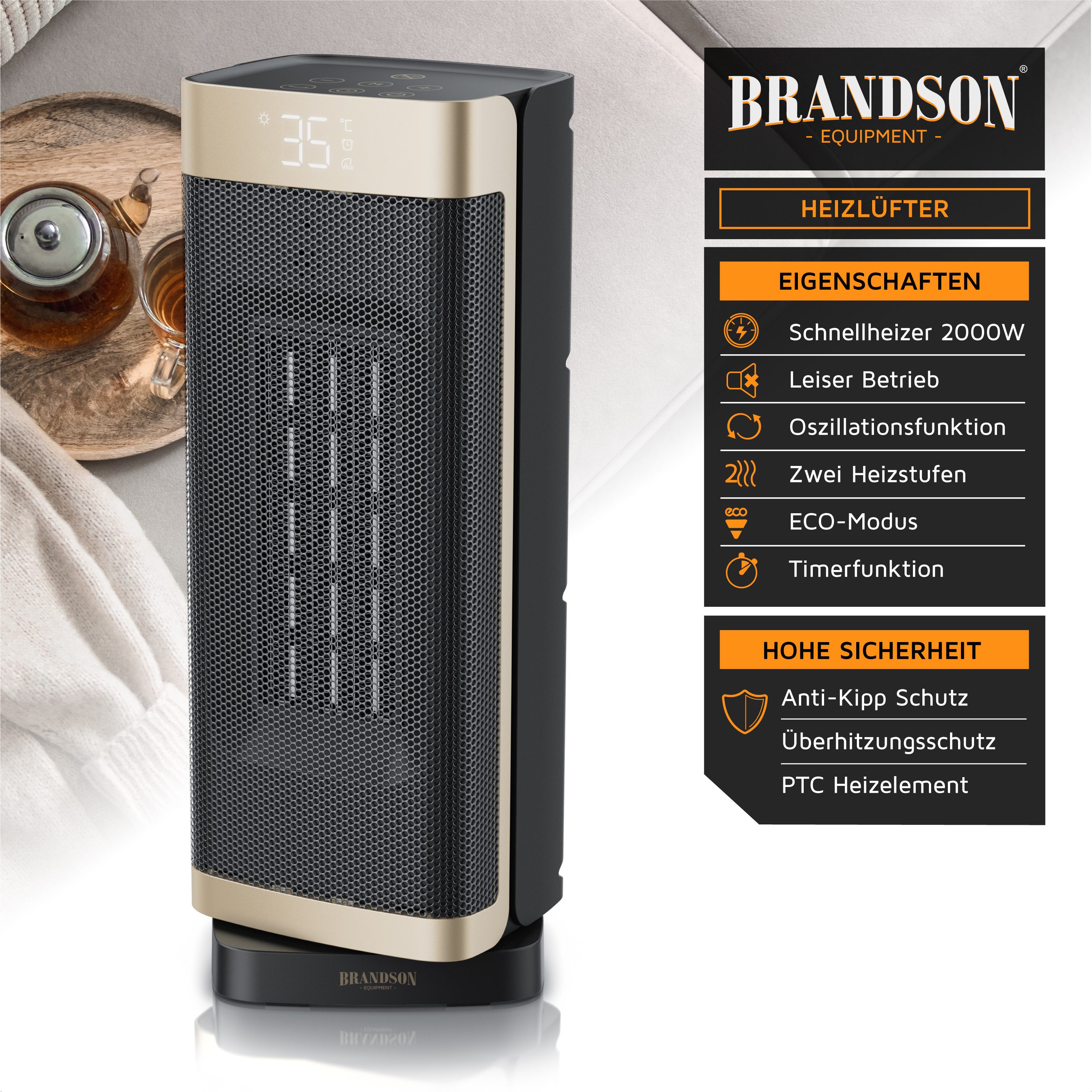 Brandson Heizlüfter Keramik, 2000 W, Heizgerät, Timer, Oszillation 70 Grad, günstig online kaufen