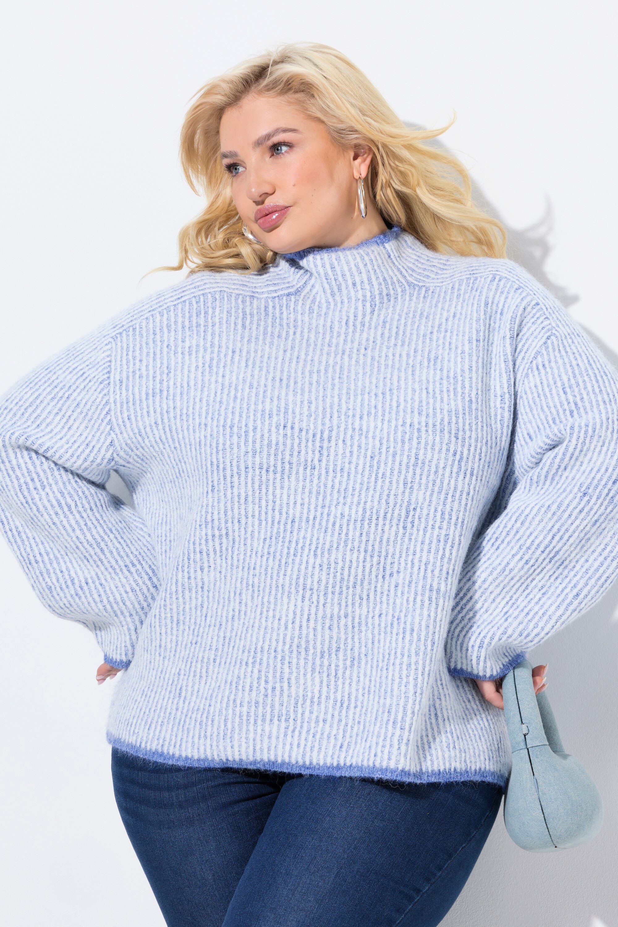 Ulla Popken Strickpullover Pullover Streifen Stehkragen Langarm