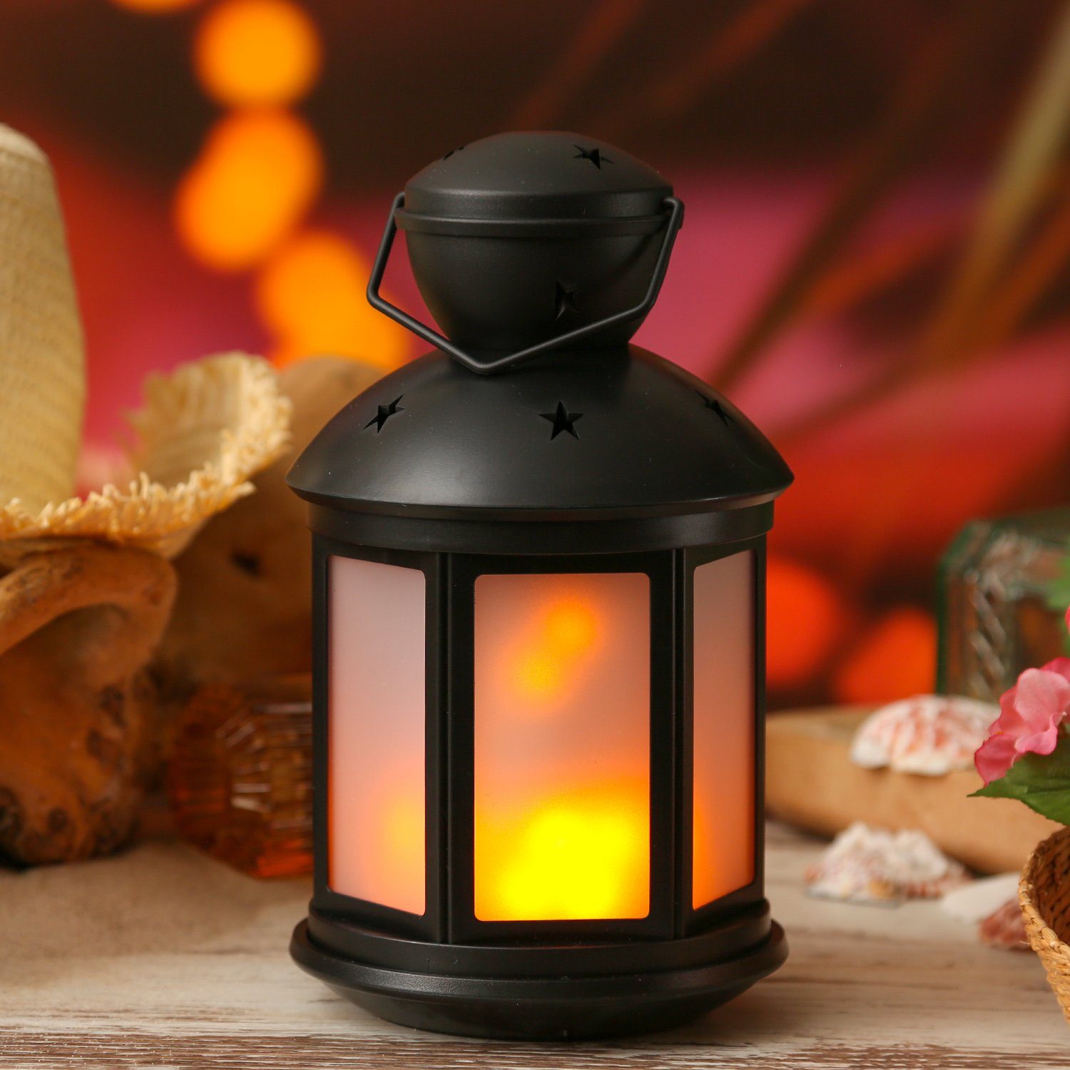 MARELIDA LED LED Dekolaterne Flammeneffekt amber Classic, schwarz, LED mit Laterne Laterne 22cm flackernd